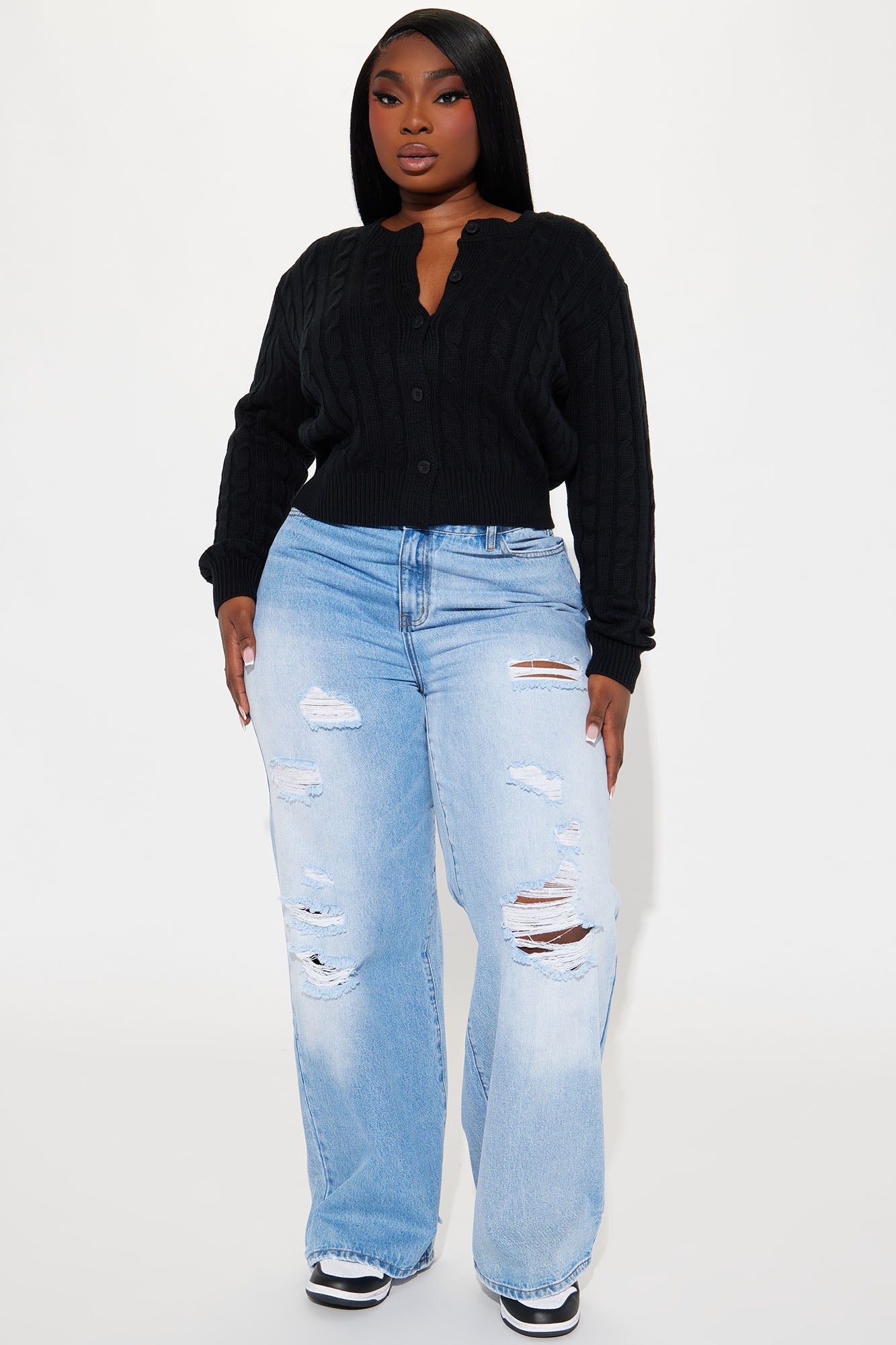 Delphi Cable Knit Cropped Cardigan - Black
