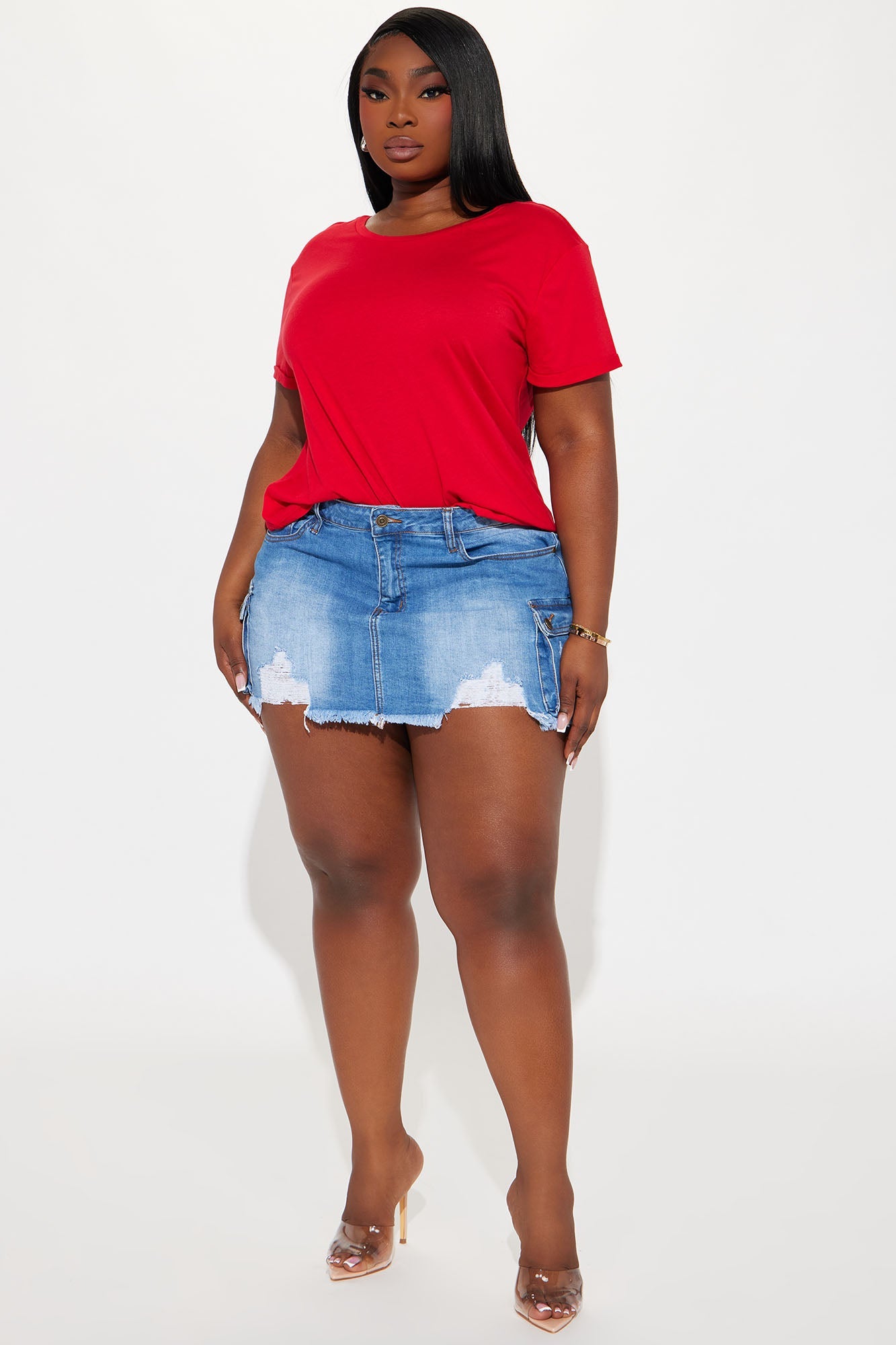 Annie Cuffed Short Sleeve Top - Red