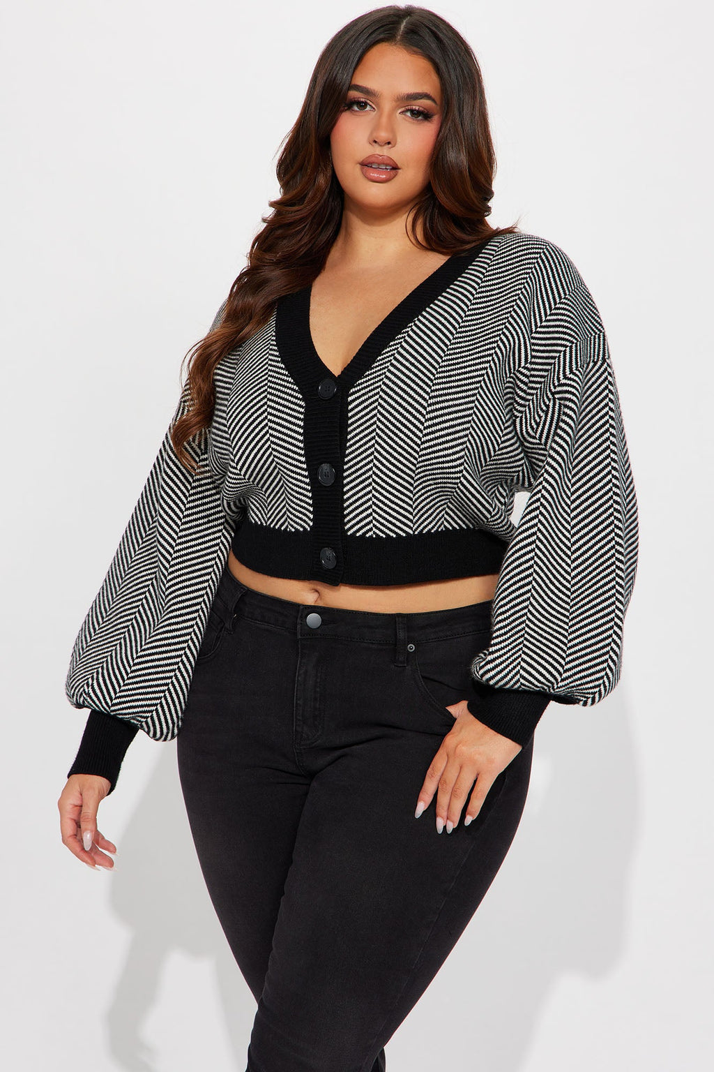 Madison Stripe Cropped Cardigan - Black/White