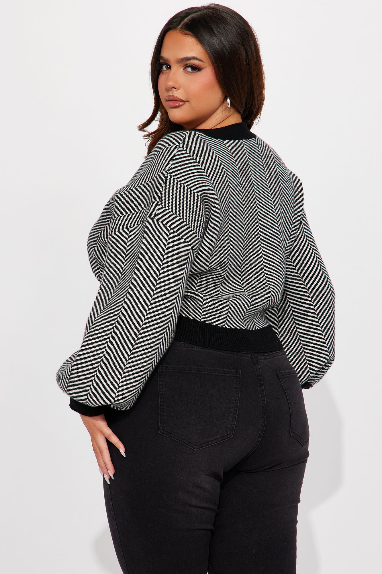 Madison Stripe Cropped Cardigan - Black/White