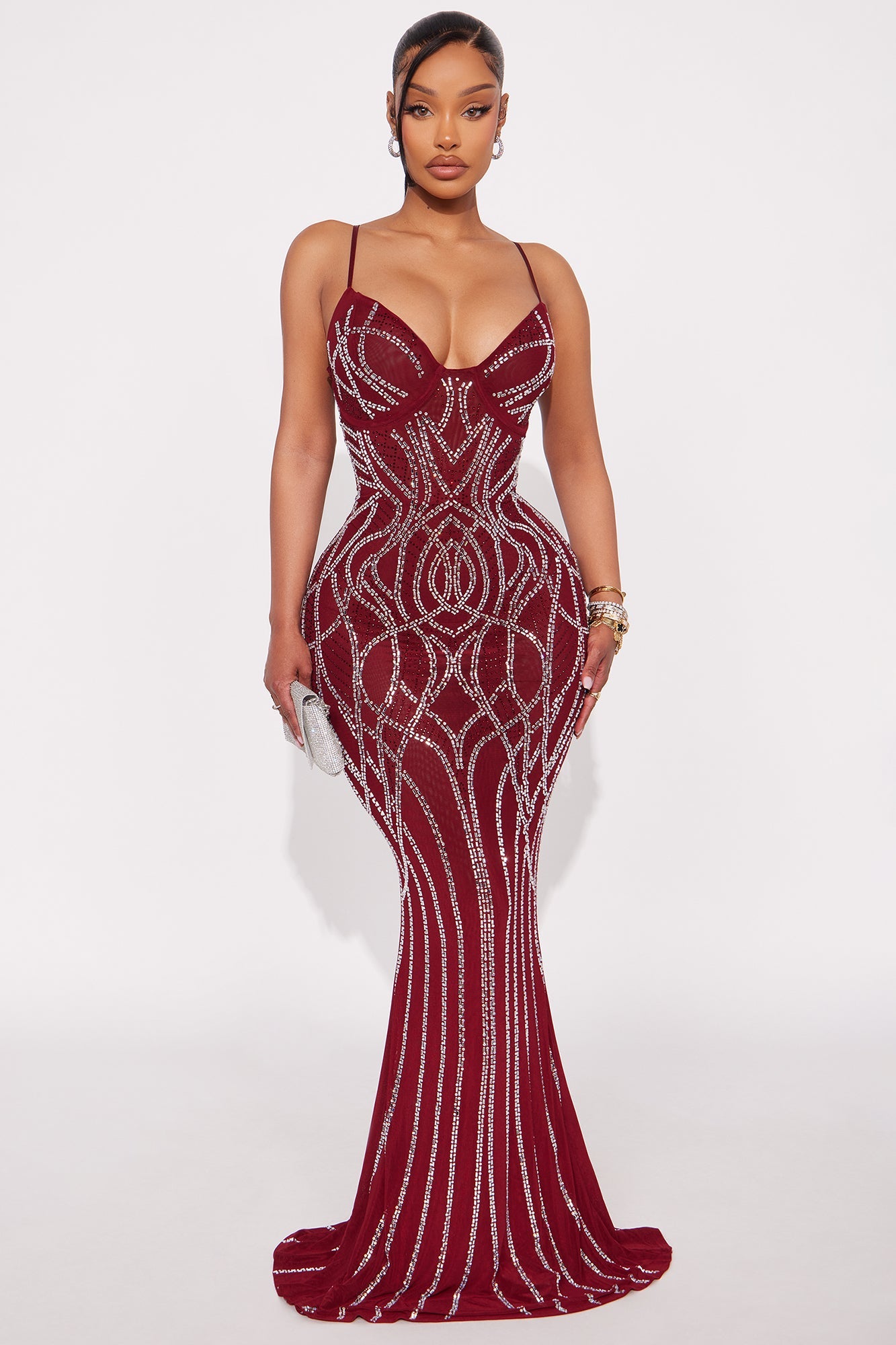 Shai Rhinestone Maxi Gown - Burgundy