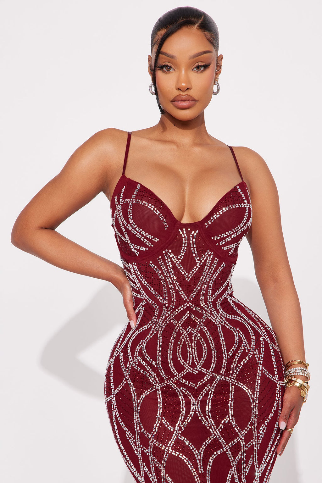 Shai Rhinestone Maxi Gown - Burgundy