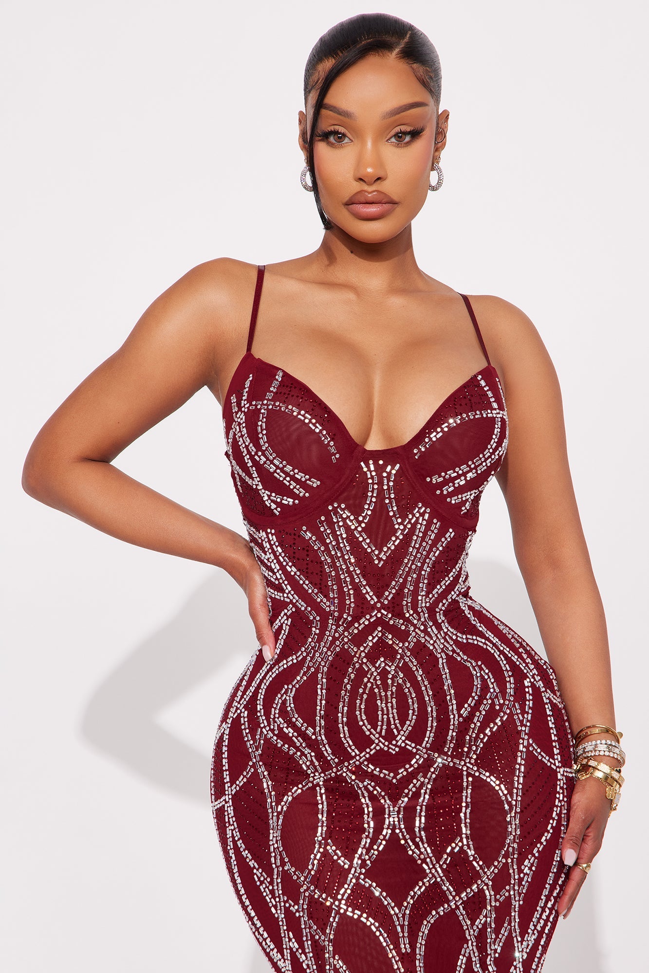 Shai Rhinestone Maxi Gown - Burgundy