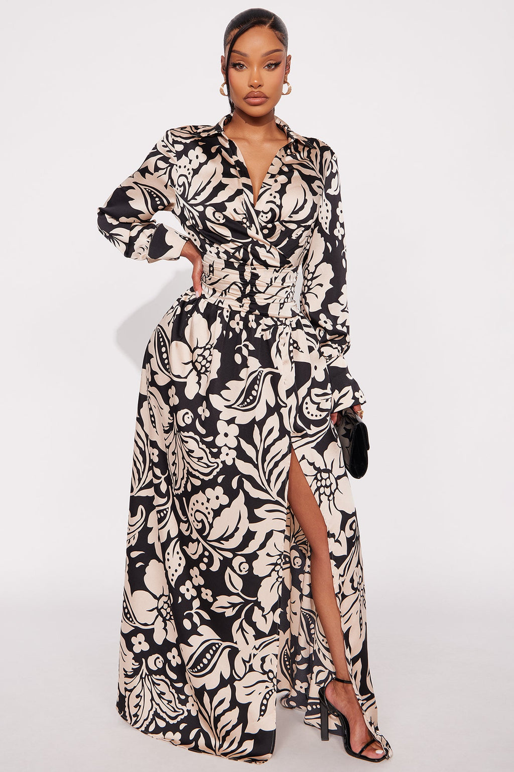 Alison Satin Floral Maxi Dress - Black/combo