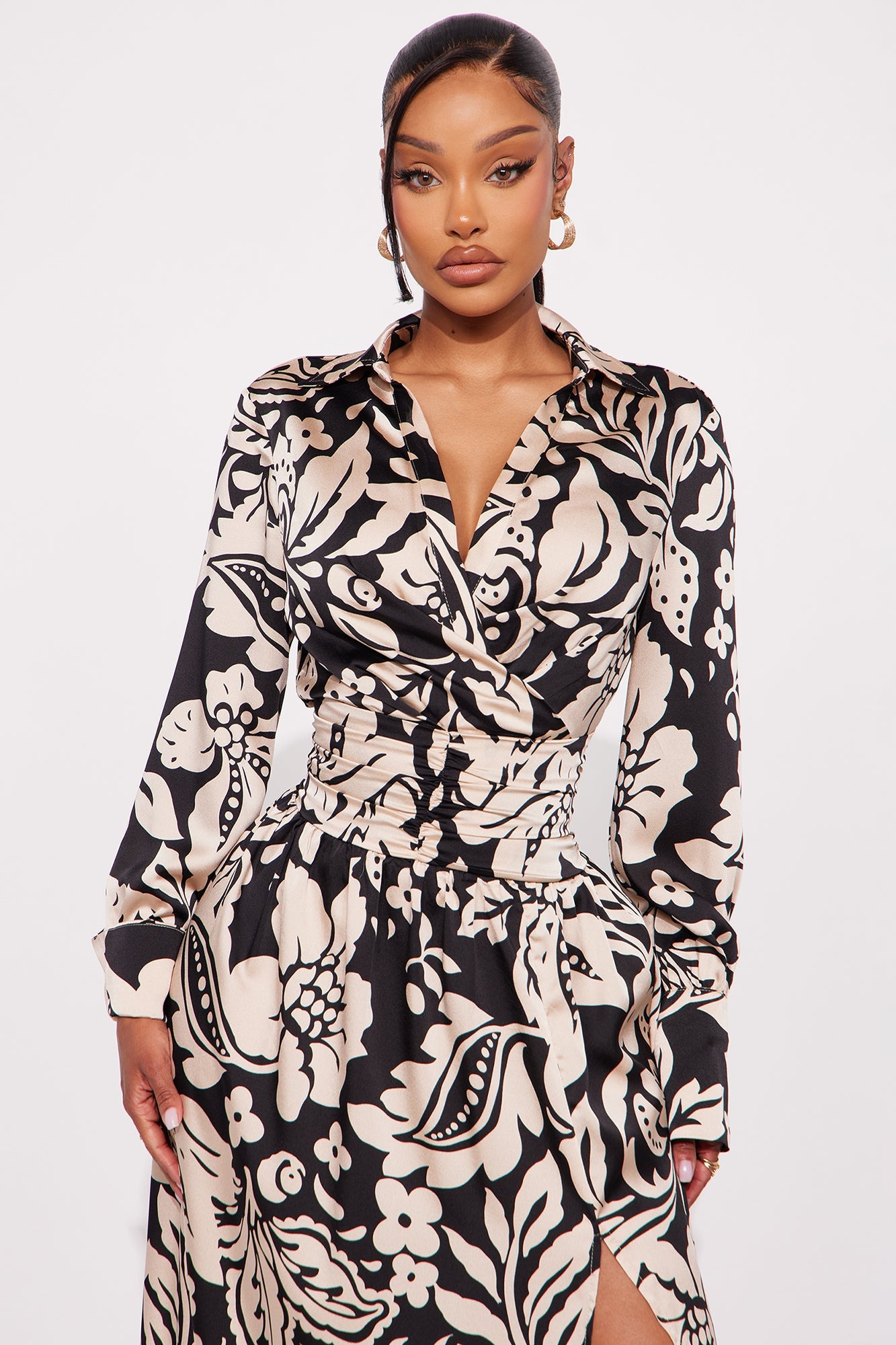 Alison Satin Floral Maxi Dress - Black/combo