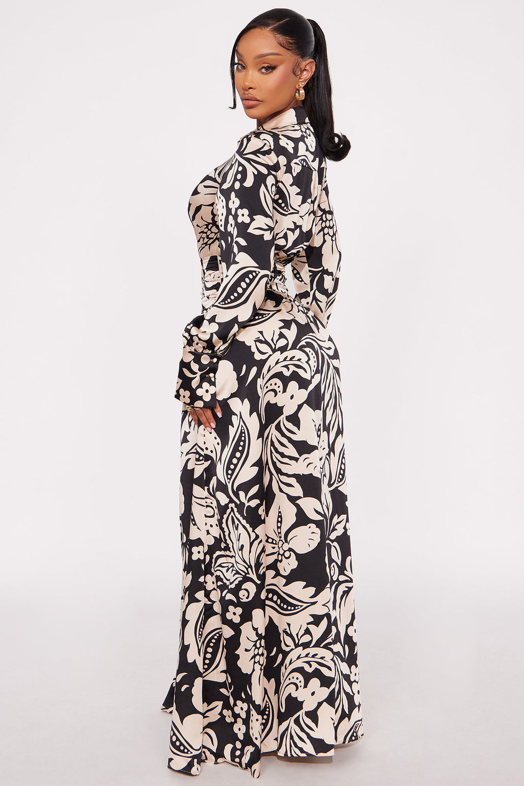 Alison Satin Floral Maxi Dress - Black/combo