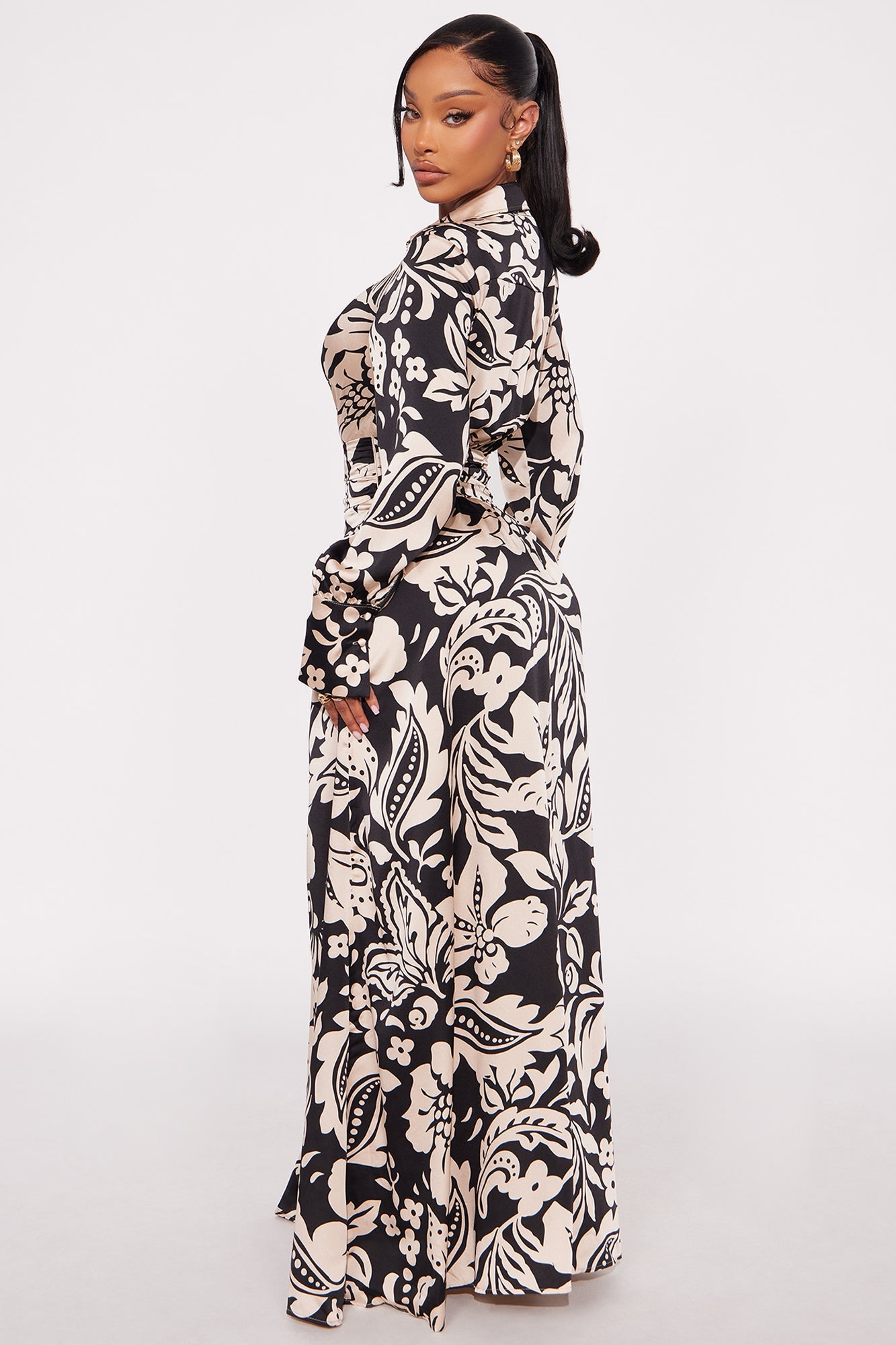 Alison Satin Floral Maxi Dress - Black/combo