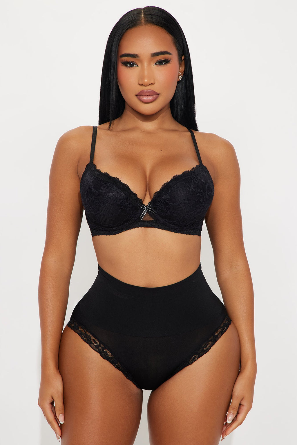 Sweet And Snatched Satin Shine Seamless Lace High Waist Bikini Panty - Black