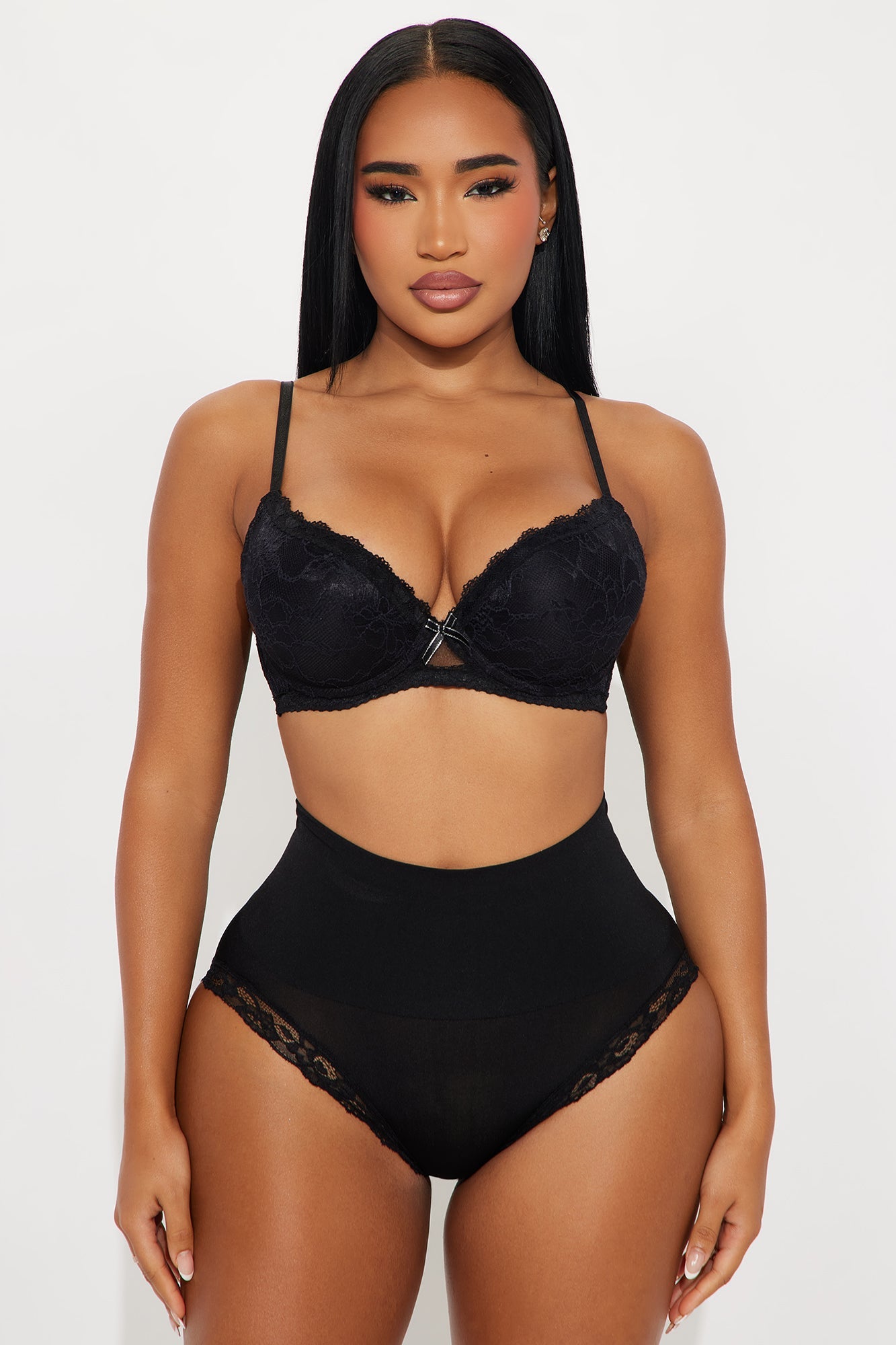 Sweet And Snatched Satin Shine Seamless Lace High Waist Bikini Panty - Black