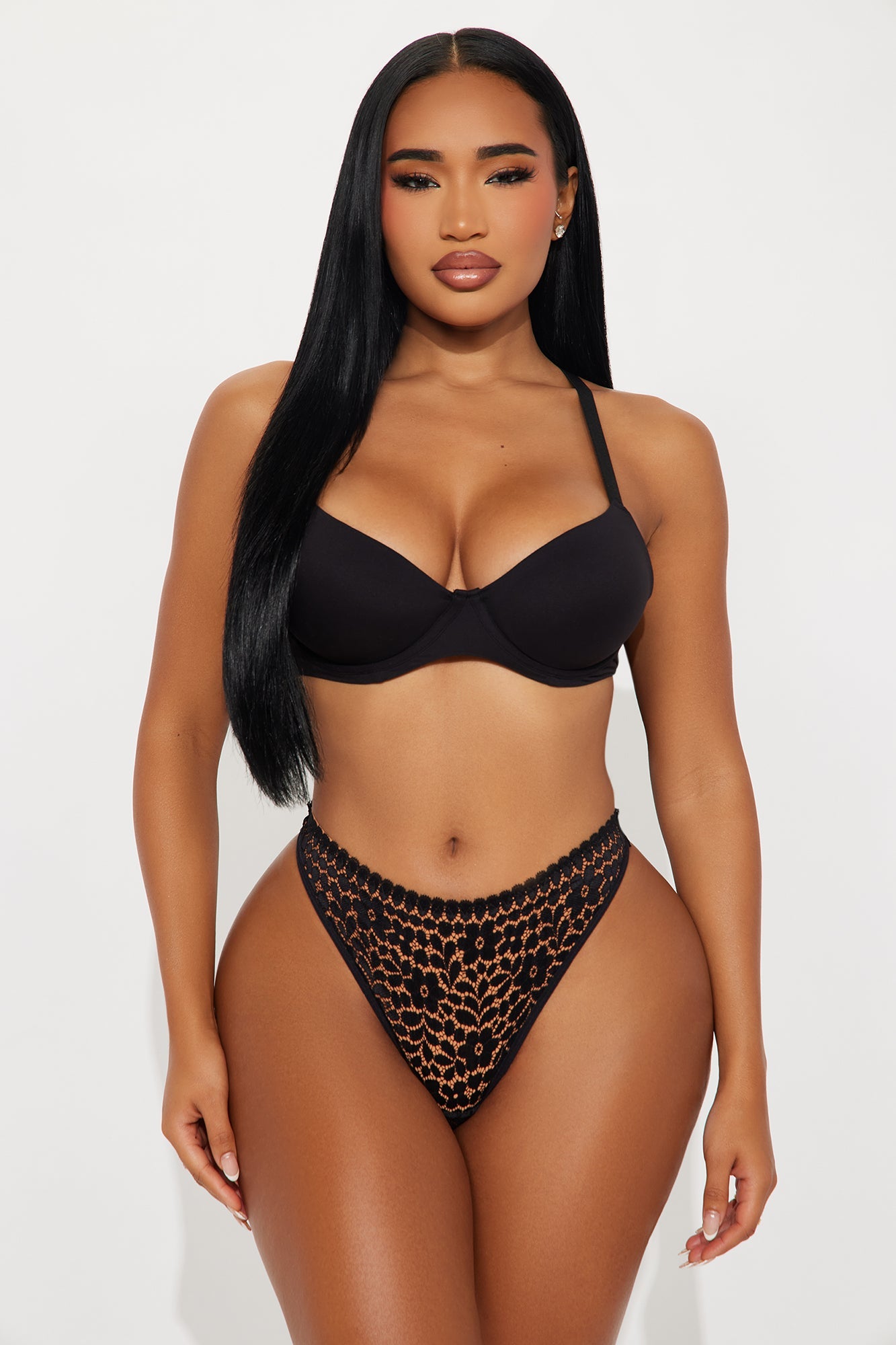 All Over Lace Thong - Black