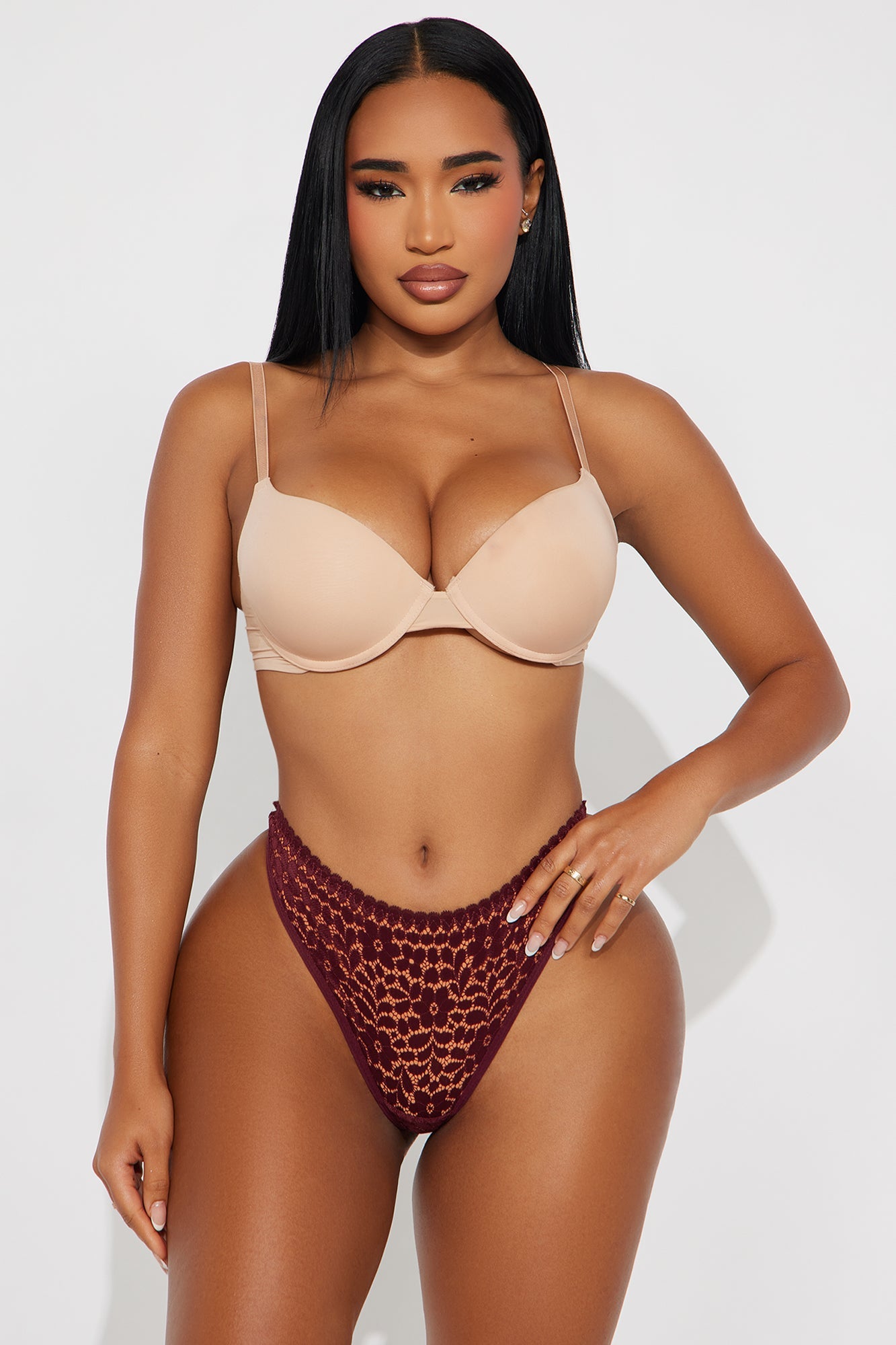 All Over Lace Thong - Burgundy