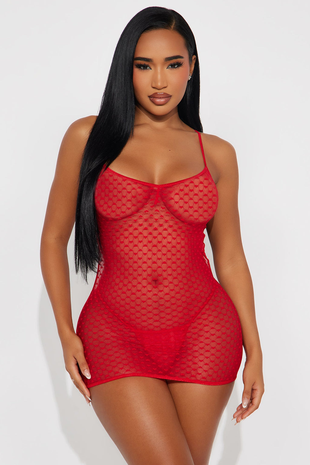 Cheeks On Fleek Mesh Chemise - Red