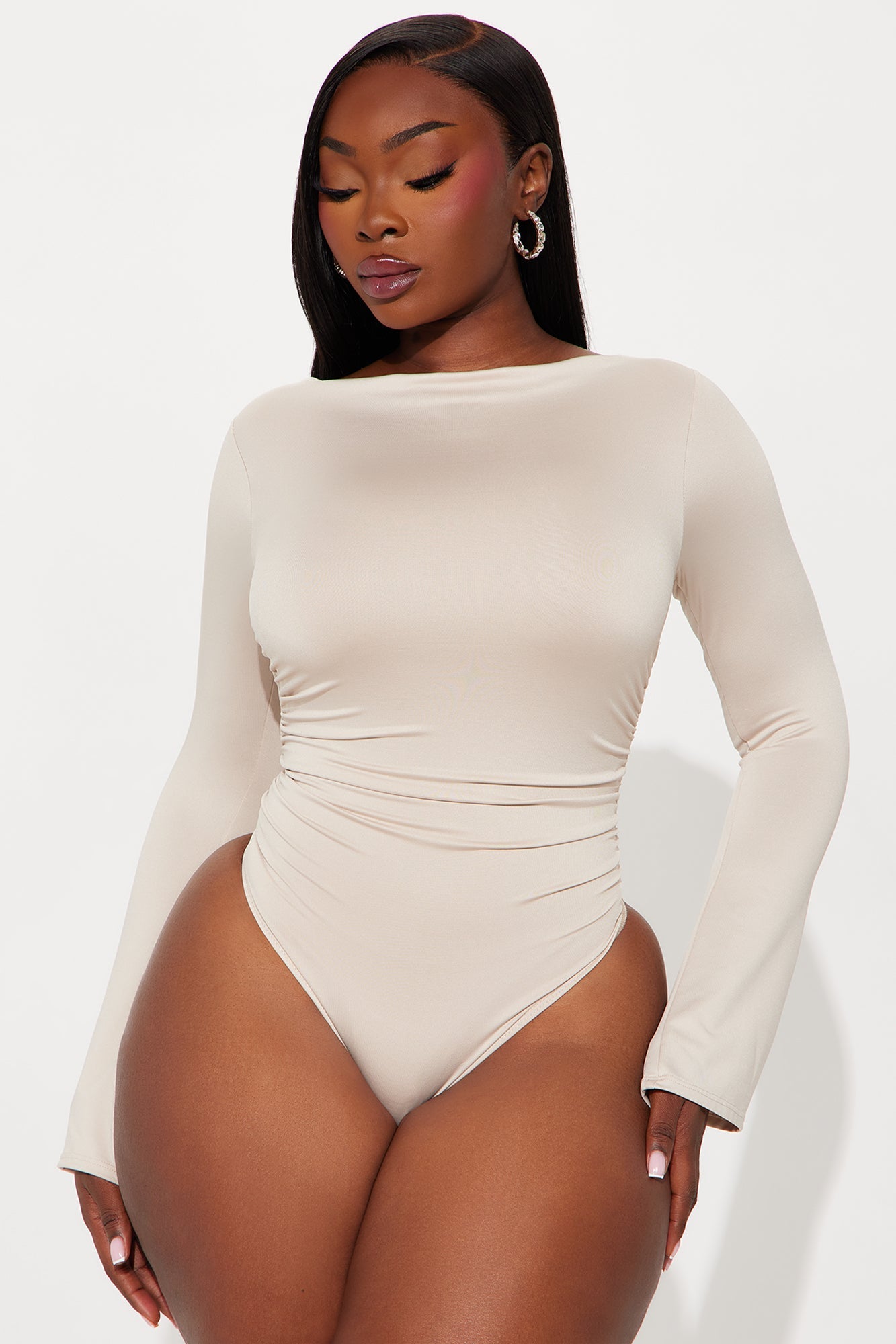 Edna Cowled Back Boat Neck Bodysuit - Stone