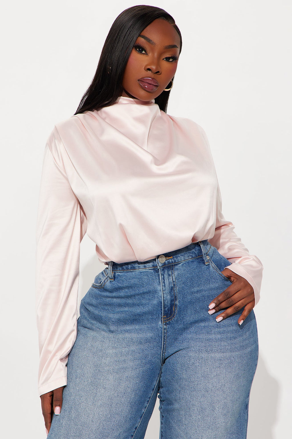 Alessandra Satin Bodysuit - Blush