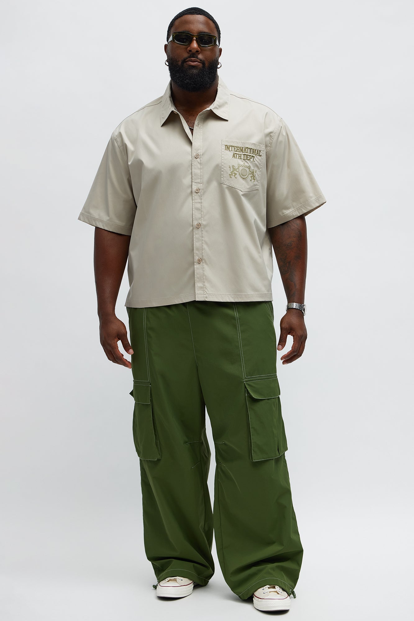 Cropped Athletic Dept. Short Sleeve Button Up Shirt - Khaki