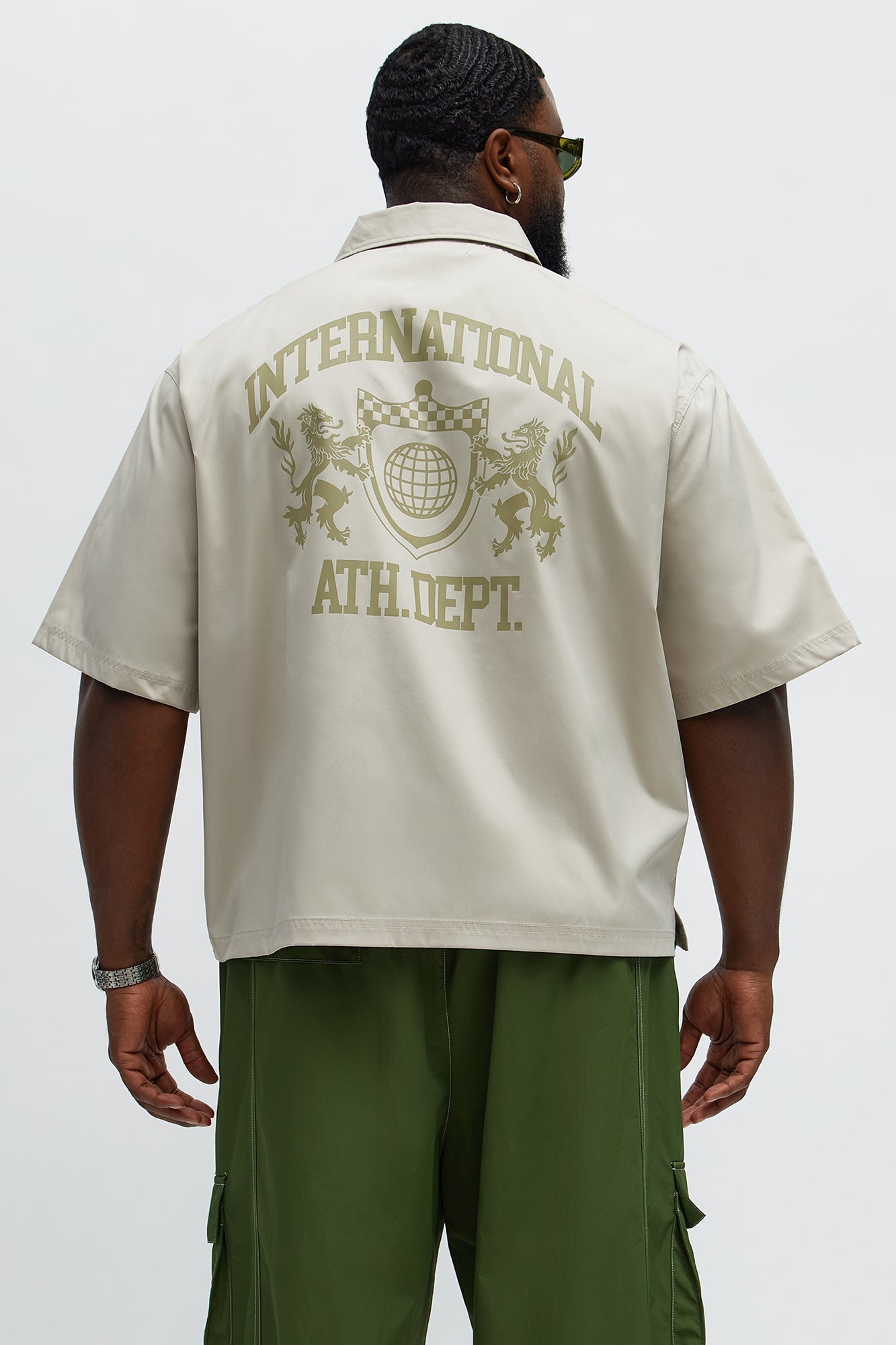 Cropped Athletic Dept. Short Sleeve Button Up Shirt - Khaki