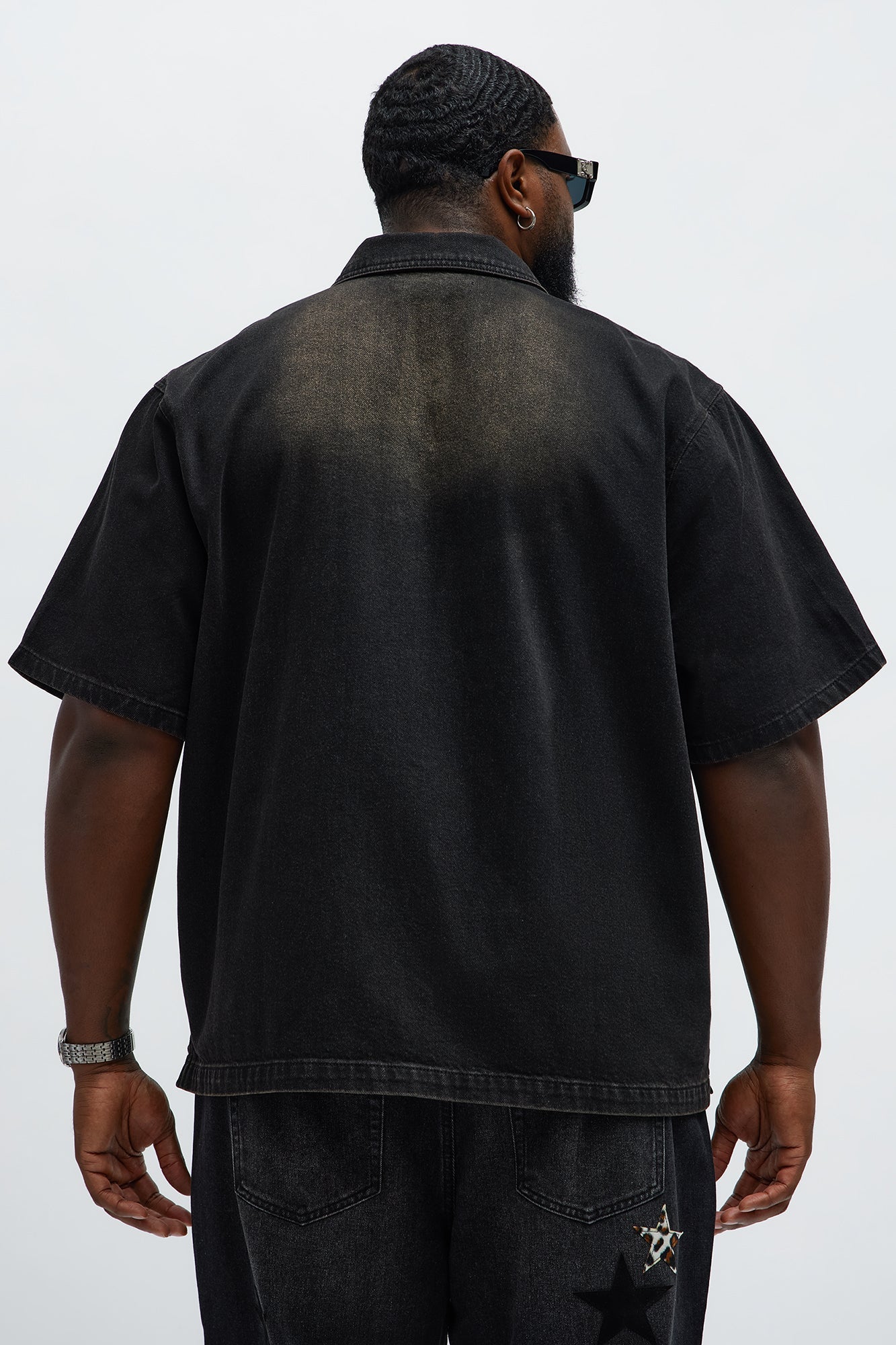 Washed Denim Button Up  - Black