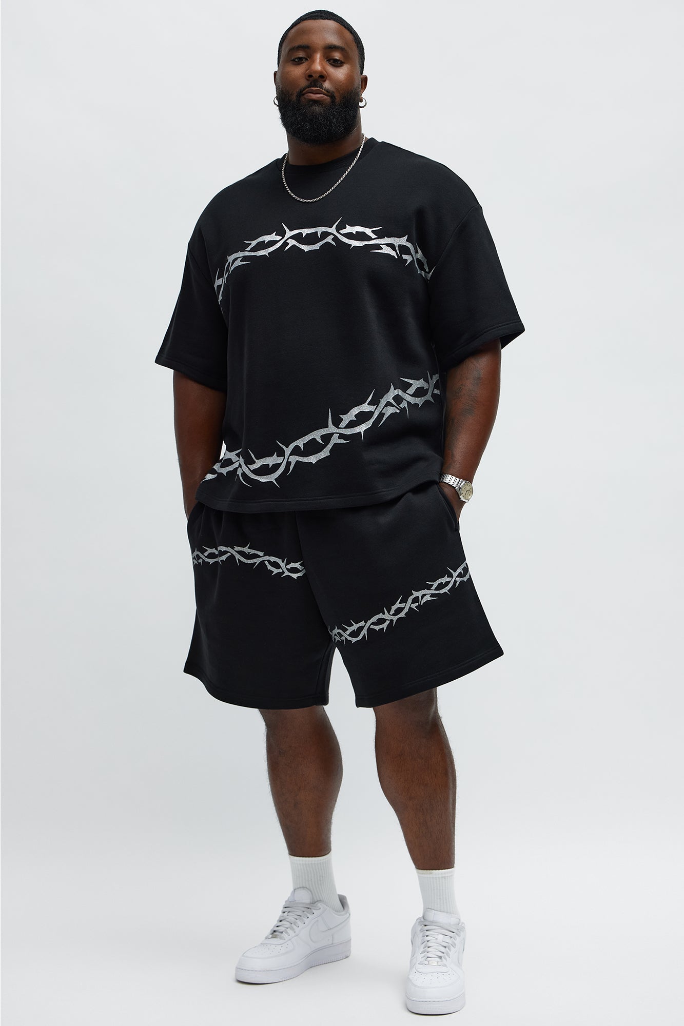 Tyson Relaxed Barbed Wire Shorts - Black
