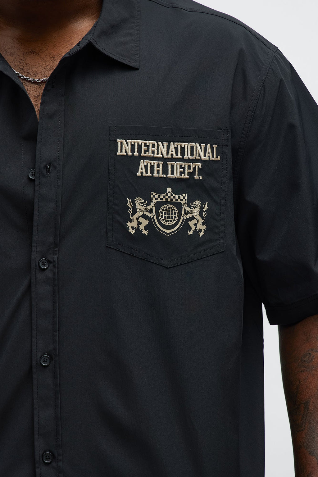 Cropped Athletic Dept. Short Sleeve Button Up Shirt - Black