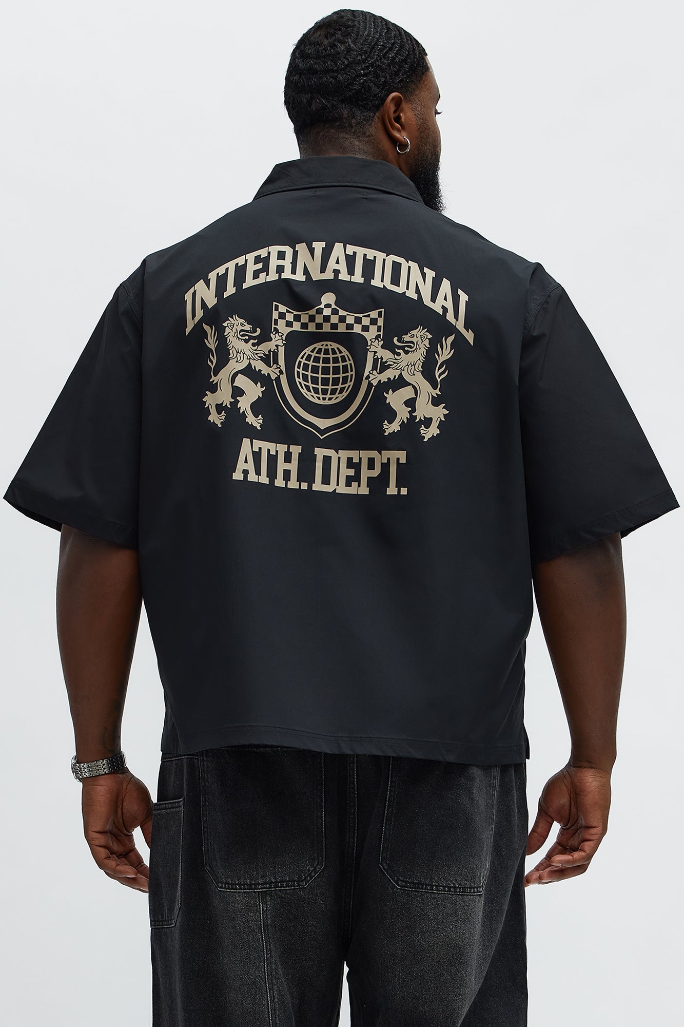 Cropped Athletic Dept. Short Sleeve Button Up Shirt - Black