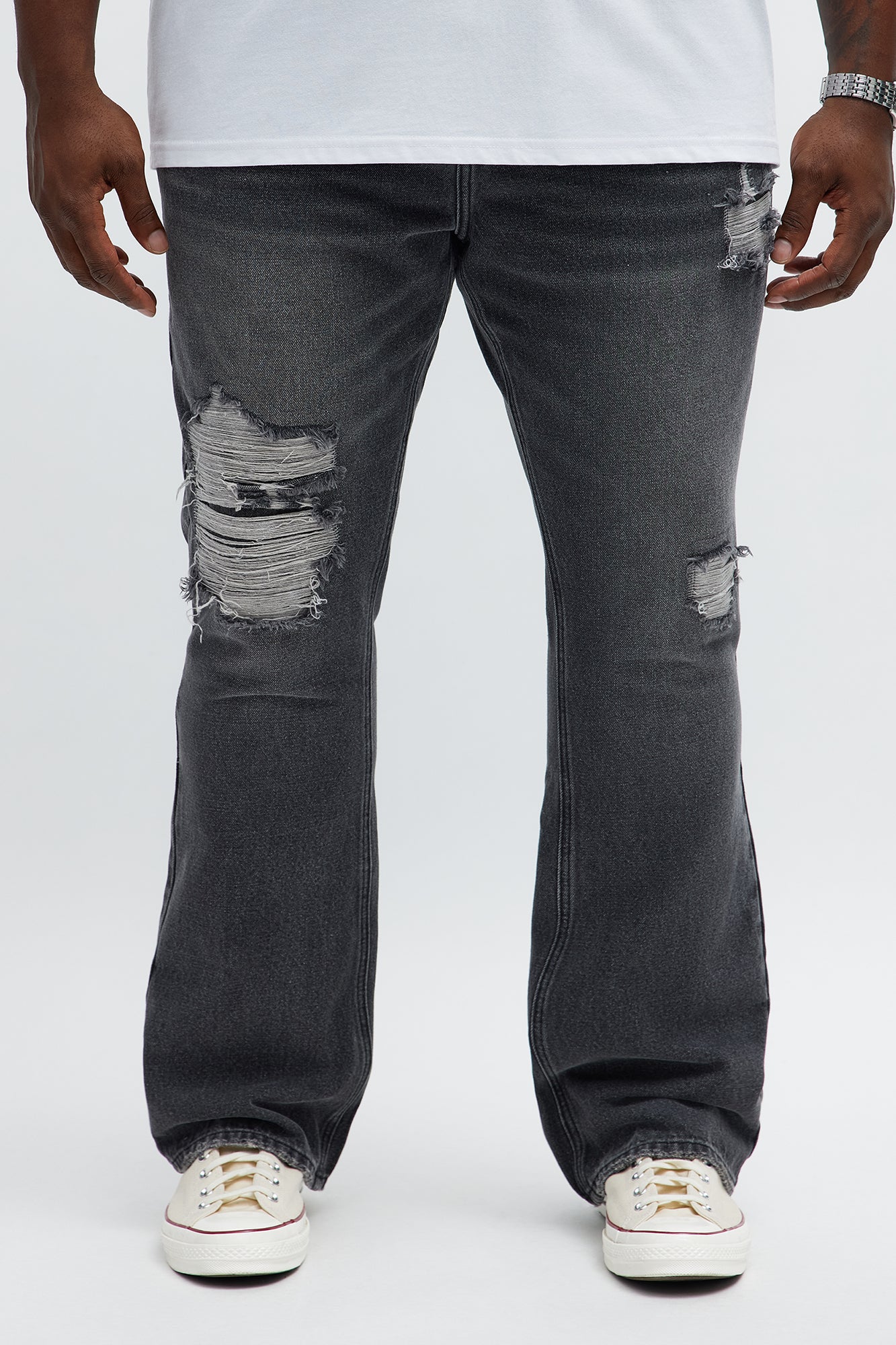 Stacked Slim Flare Looking Through Me Ripped Jeans - Black Wash