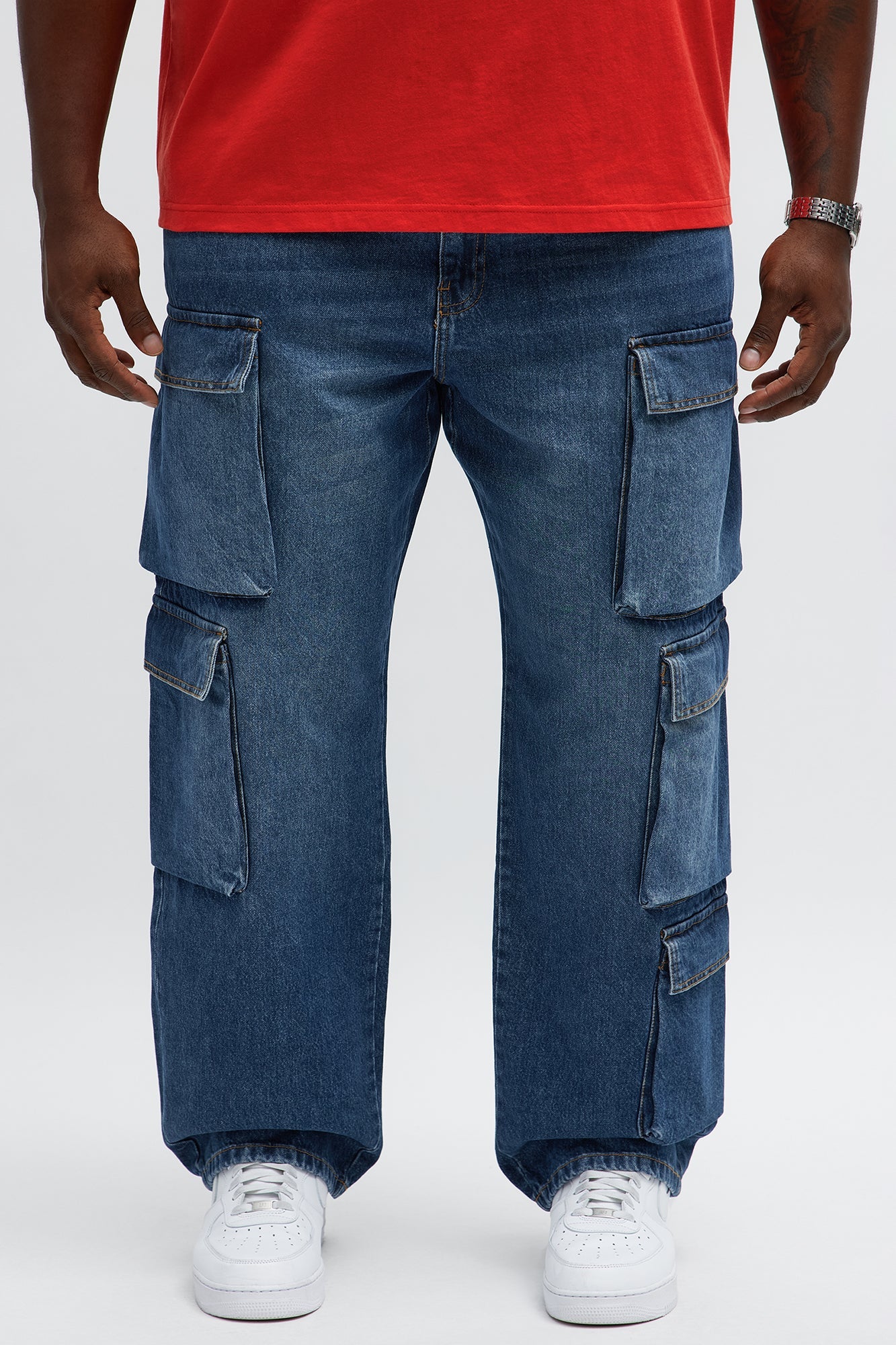 Straight Roo Cargo Jeans - Dark Wash