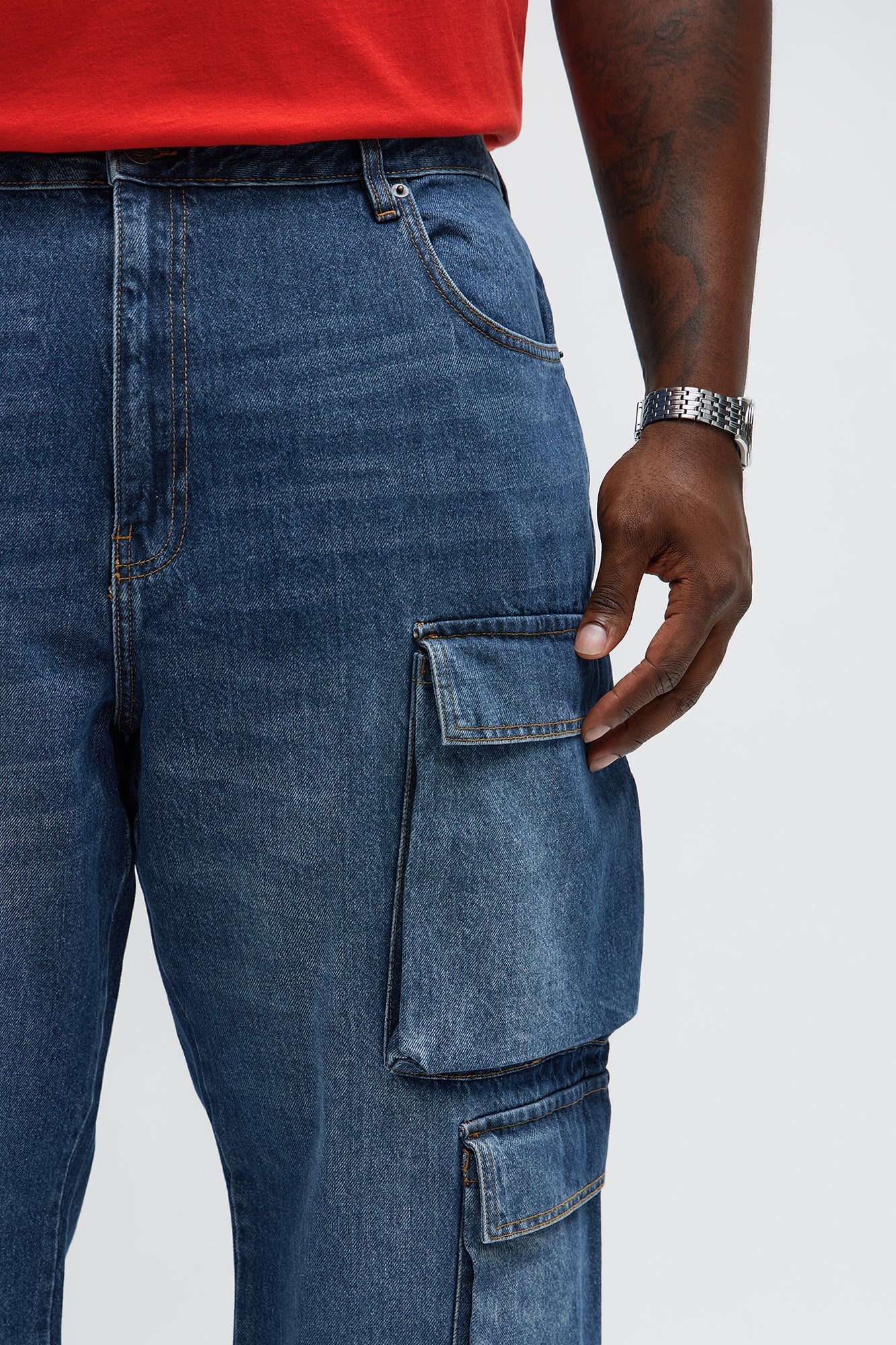 Straight Roo Cargo Jeans - Dark Wash