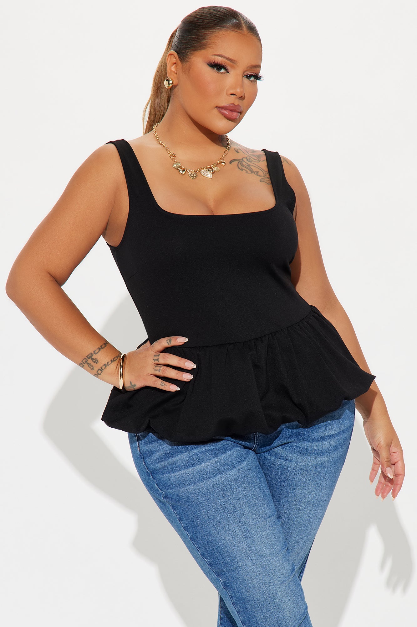 Summer Romance Bubble Hem Top - Black