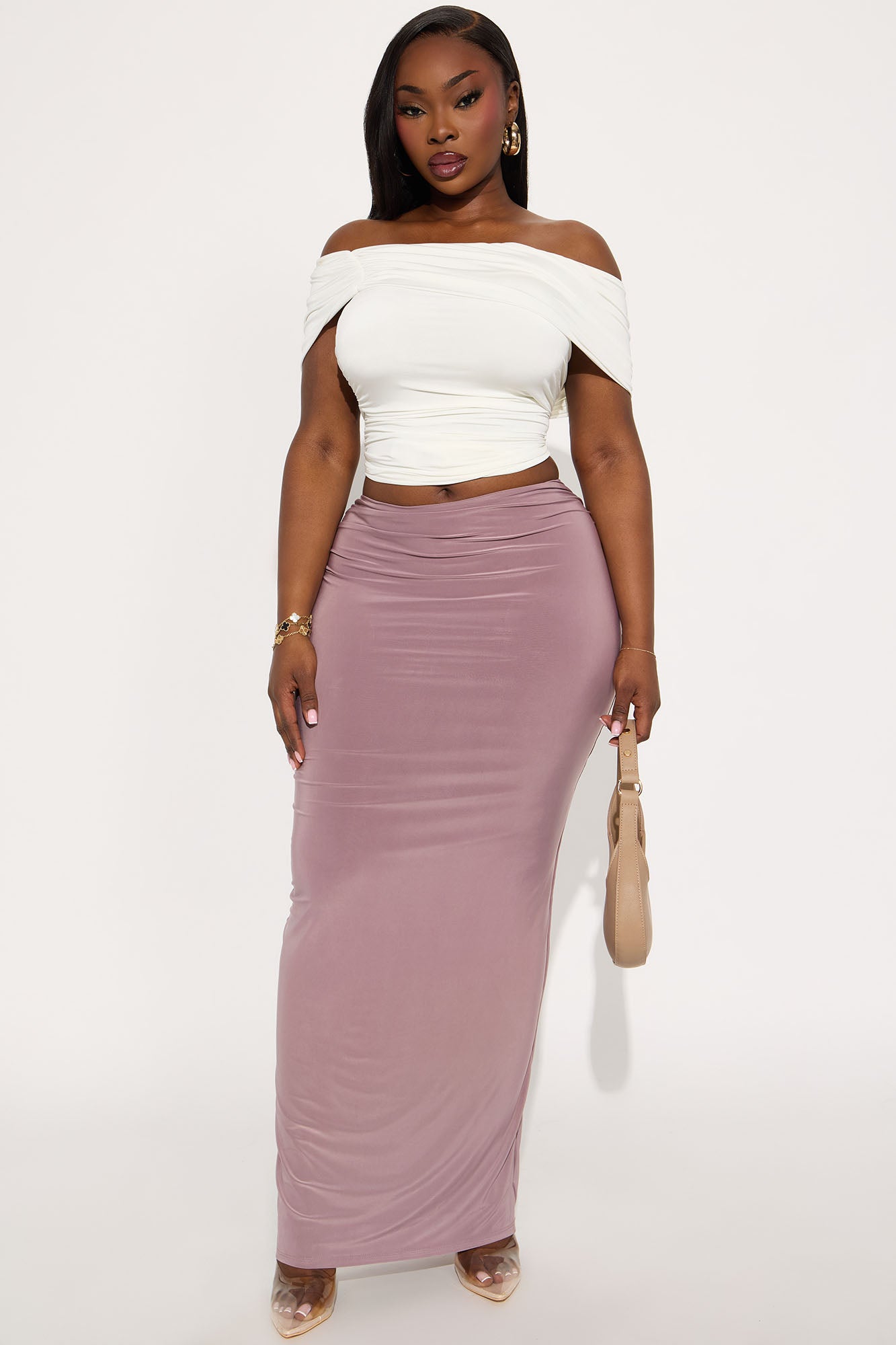 Alessandra Ruched Bodycon Maxi Skirt - Mauve
