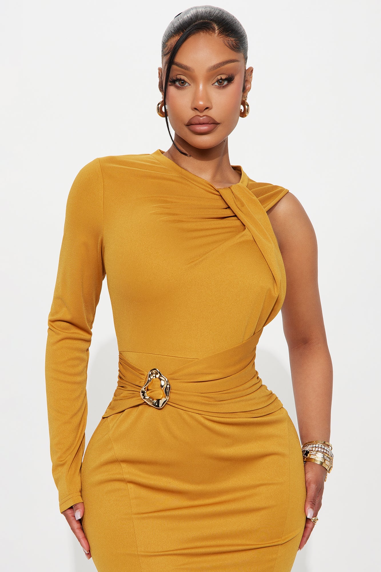 Can't Be Tamed Asymmetrical Maxi Dress - Mustard