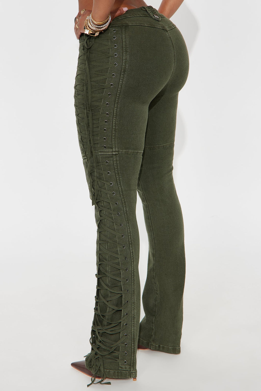 After Hours Lace Up Flare Pant - Olive