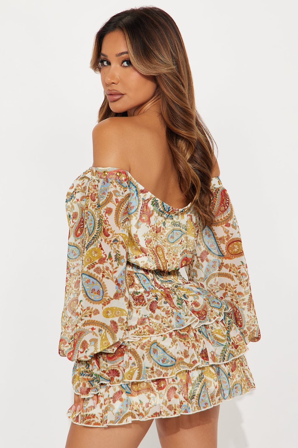 Boho Aura Ruffle Mini Dress - Brown/combo