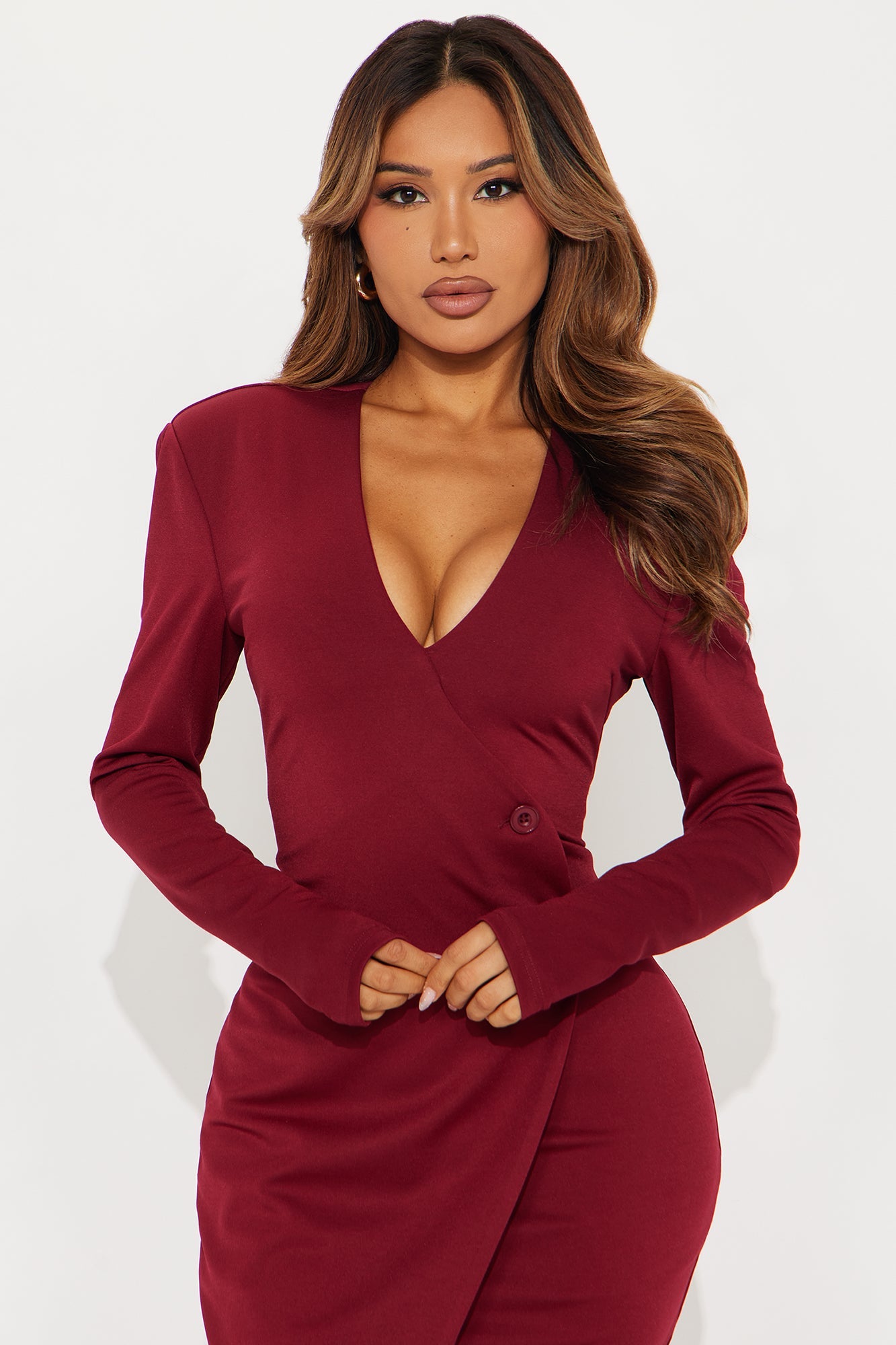 Myla Long Sleeve Midi Dress - Red