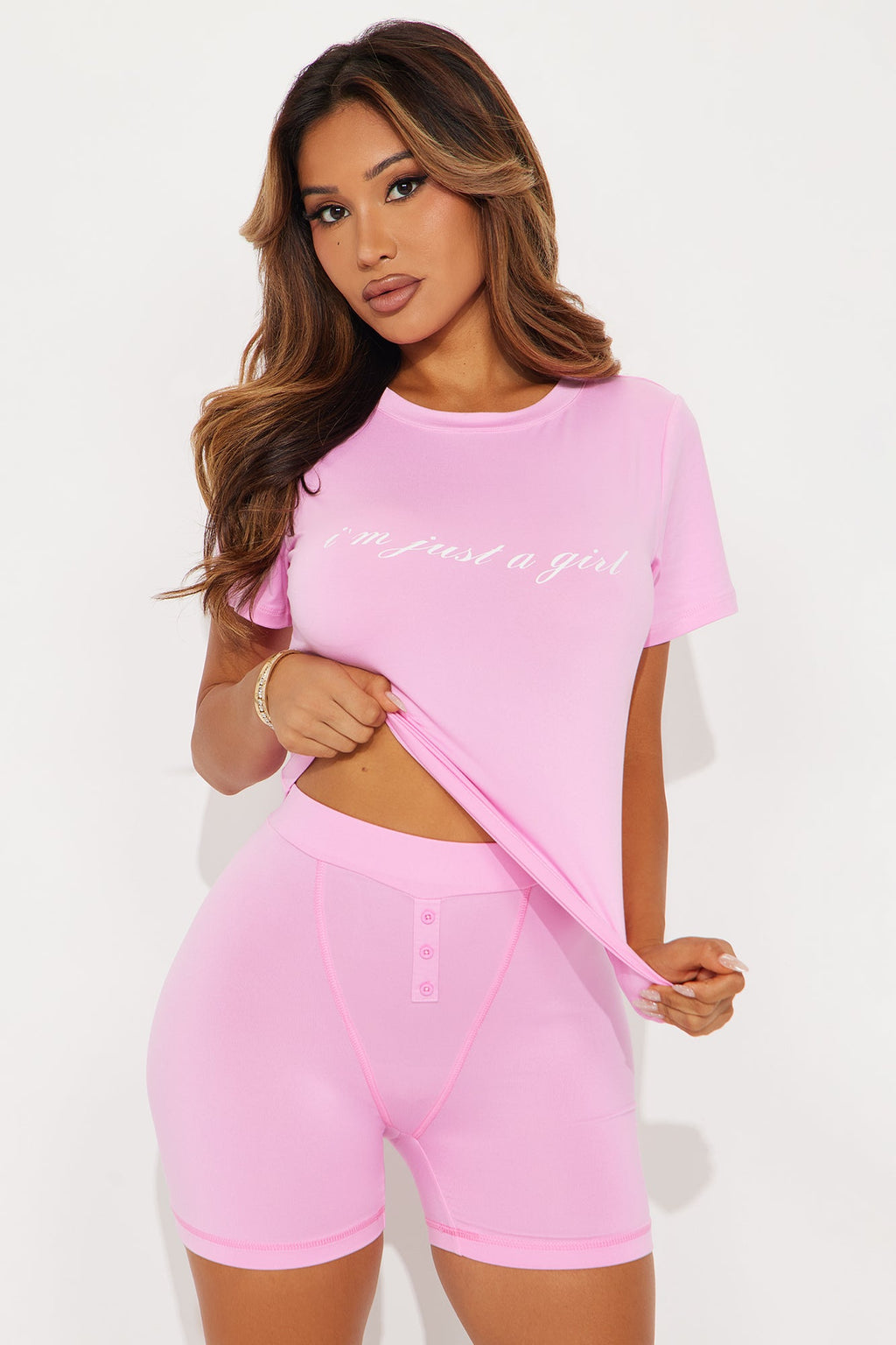 Just A Girl PJ Boxer Short Set - Pink