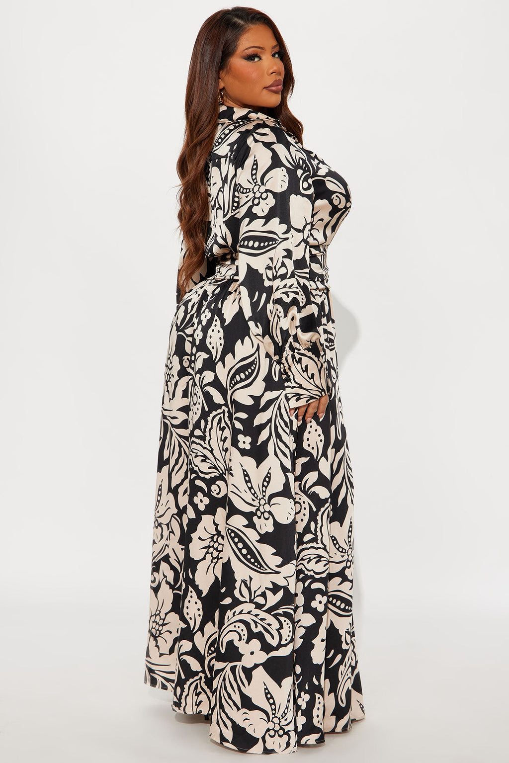 Alison Satin Floral Maxi Dress - Black/combo