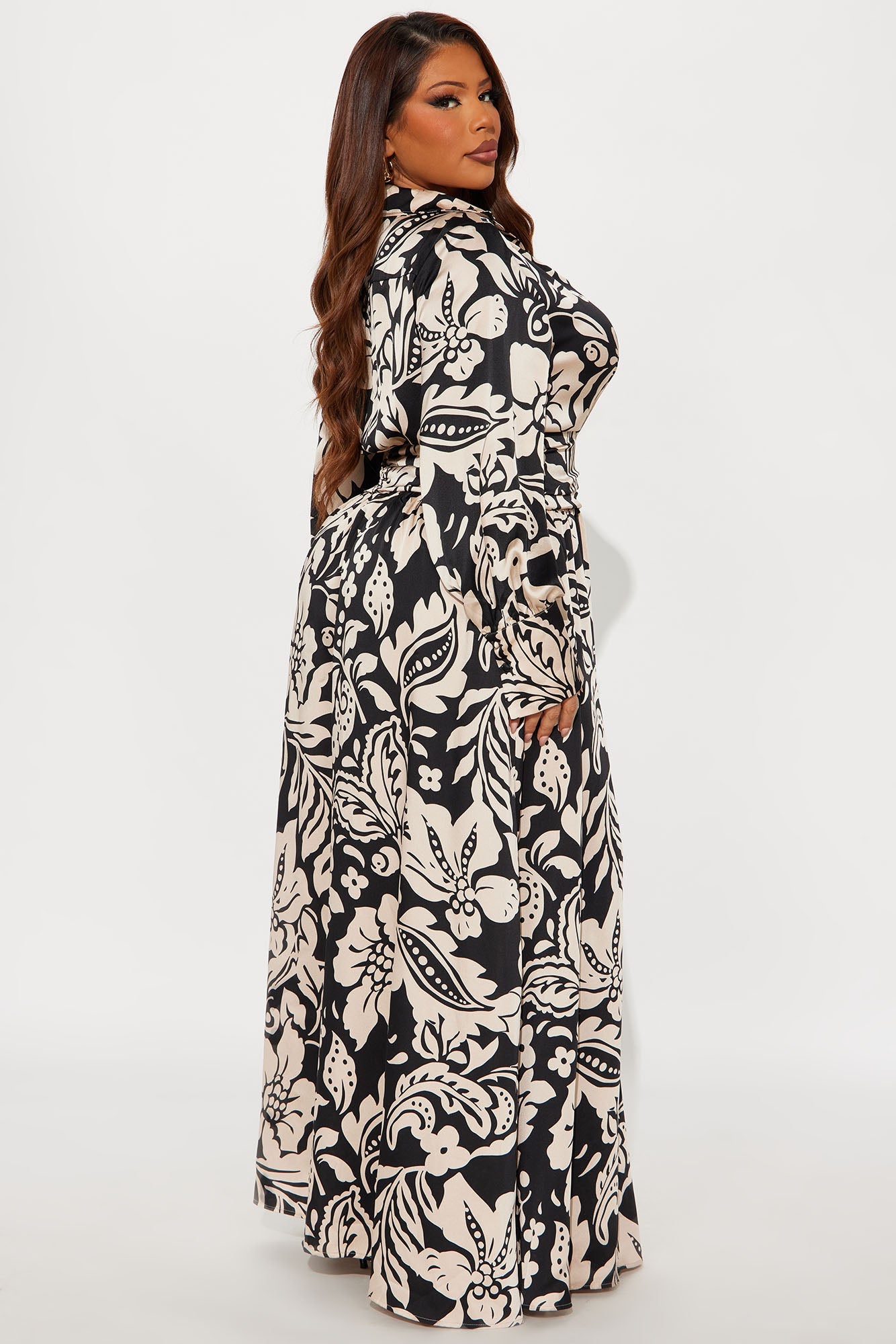 Alison Satin Floral Maxi Dress - Black/combo