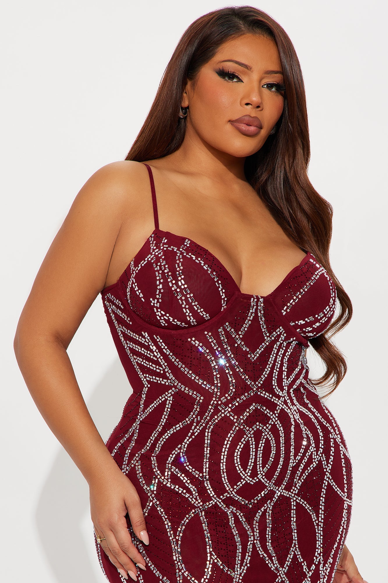 Shai Rhinestone Maxi Gown - Burgundy