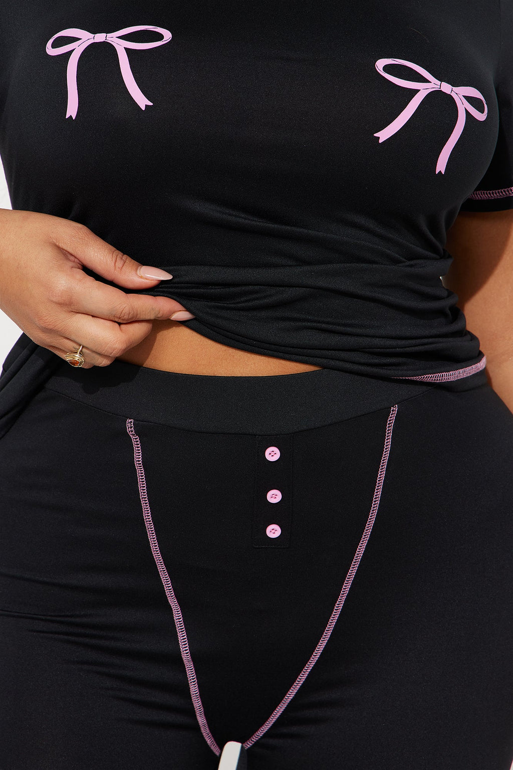 So Cute Bow PJ Boxer Short Set - Black/Pink