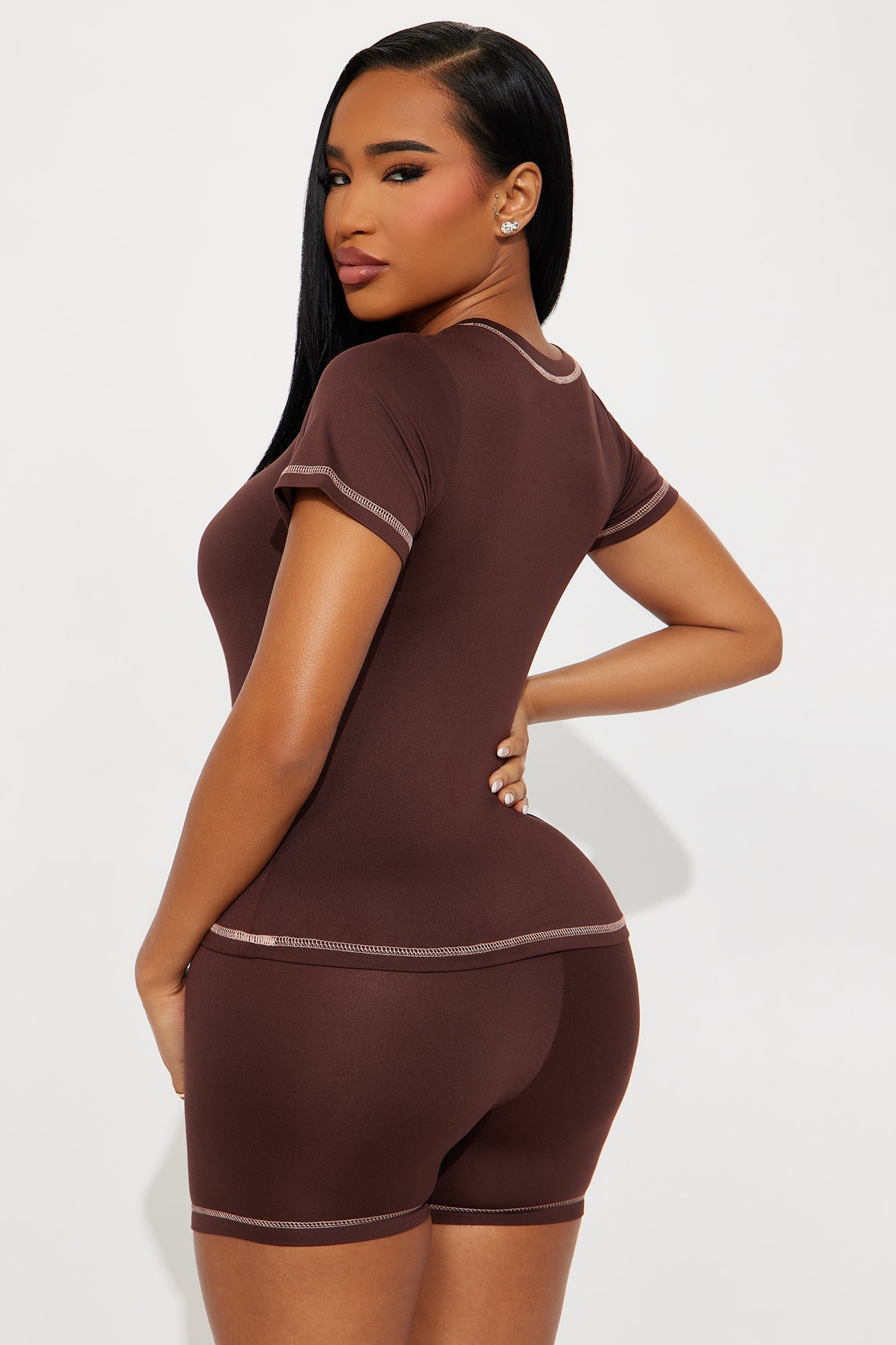 So Cute Bow PJ Boxer Short Set - Chocolate