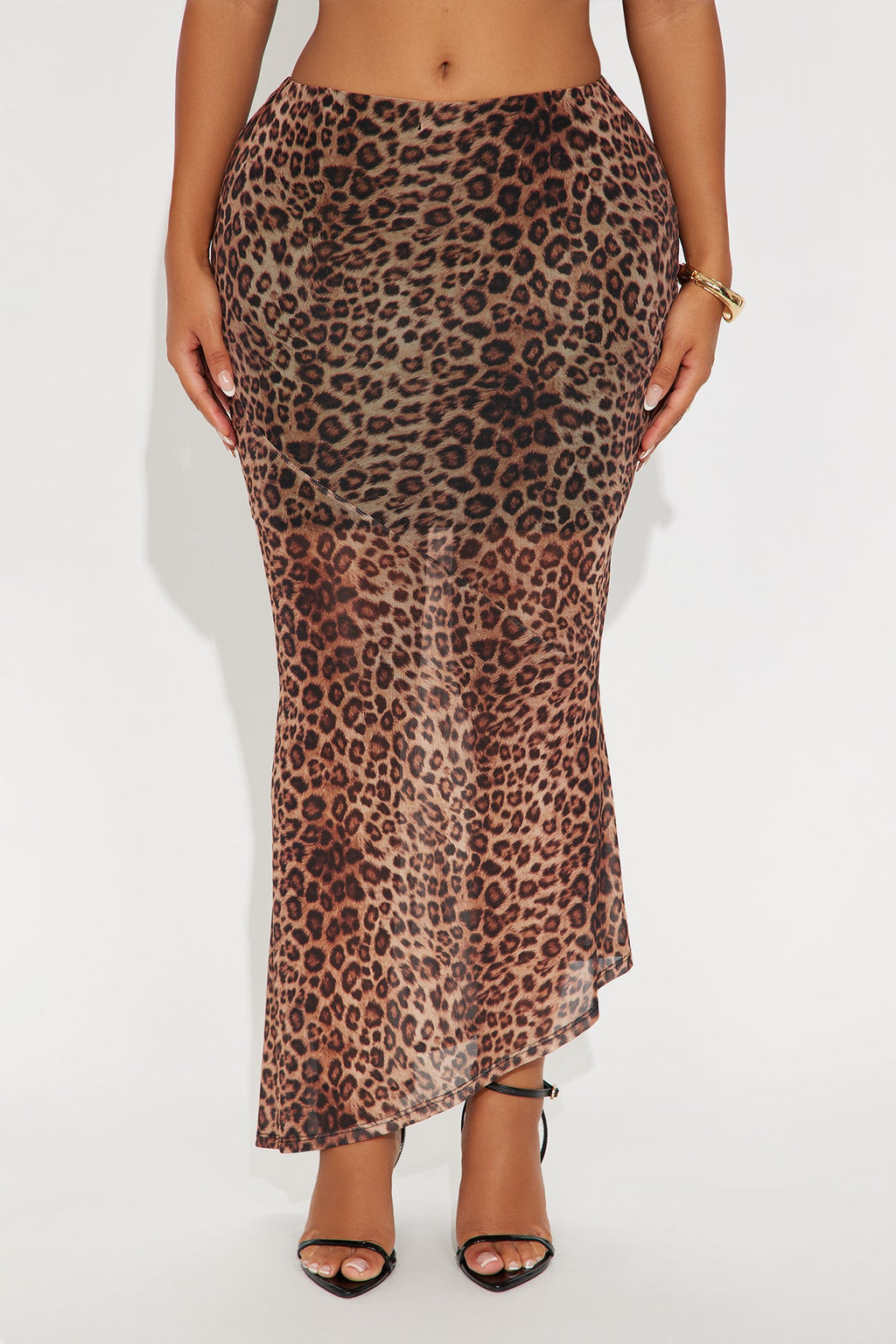 Eliza Asymmetrical Leopard Mesh Maxi Skirt - Leopard