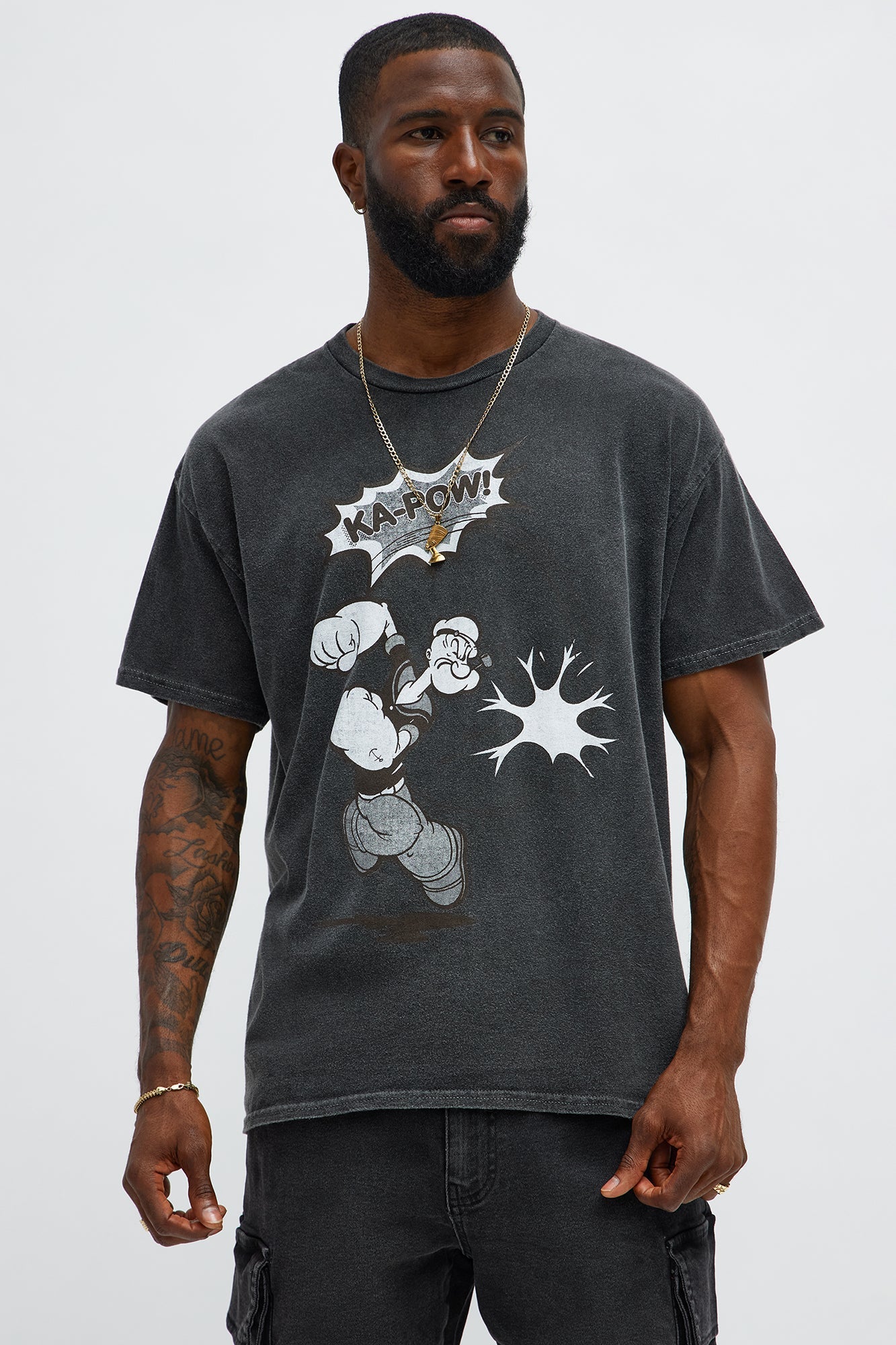 Popeye The Knock-Out Man Short Sleeve Tee - Black Wash