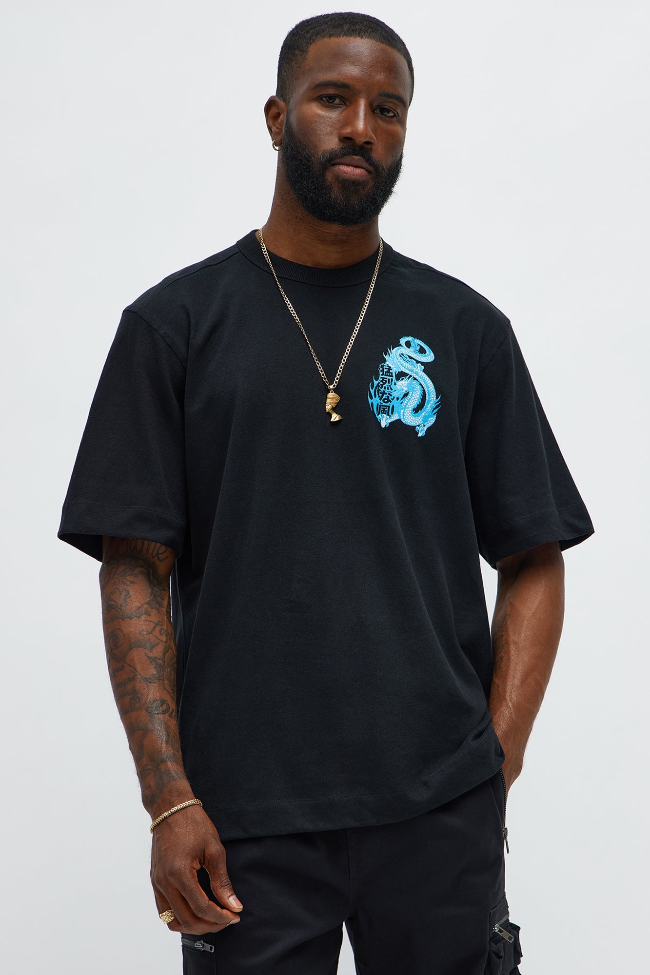 Dragon Style Oversized Short Sleeve Tee - Black Wash