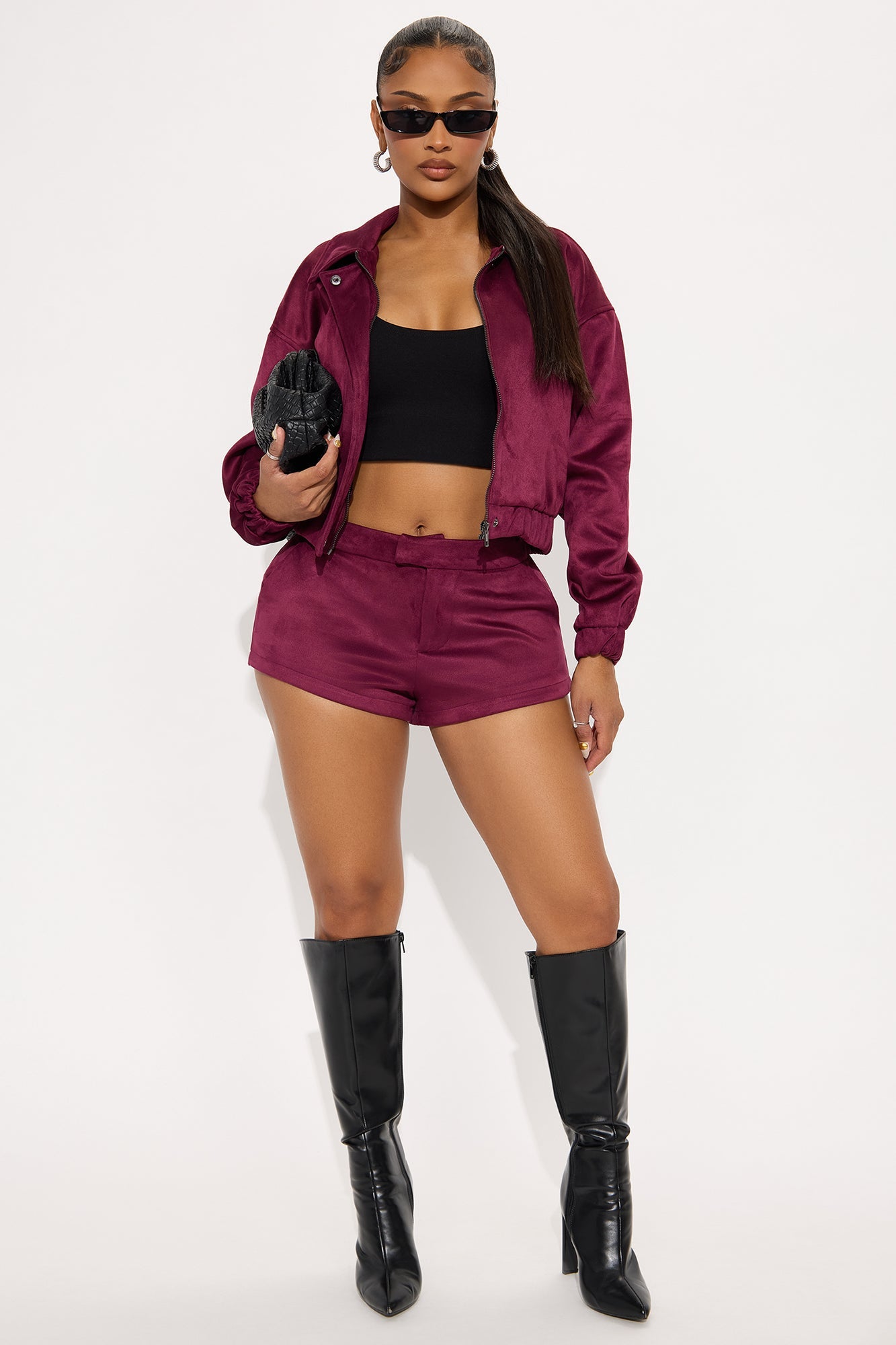 Amina Faux Suede Micro Short - Wine