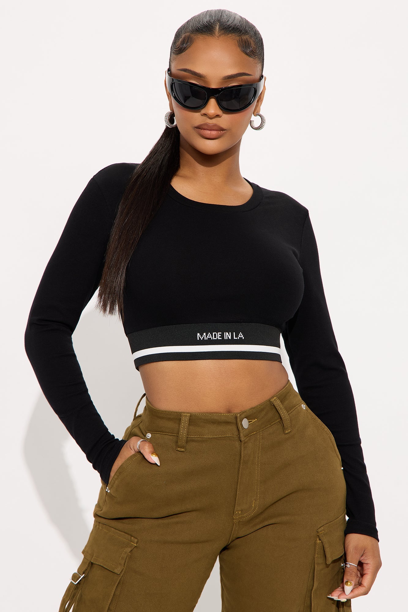 Made In LA Long Sleeve Baby Tee - Black/combo