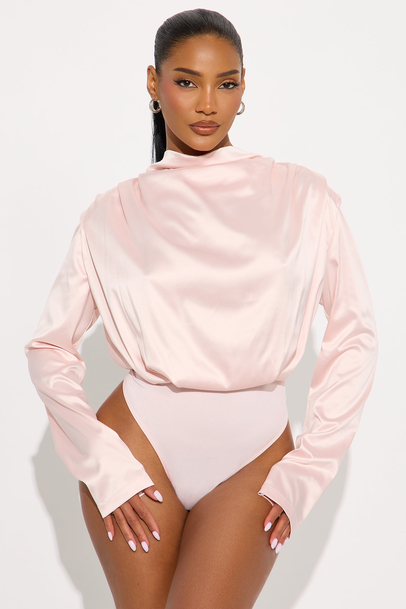 Alessandra Satin Bodysuit - Blush