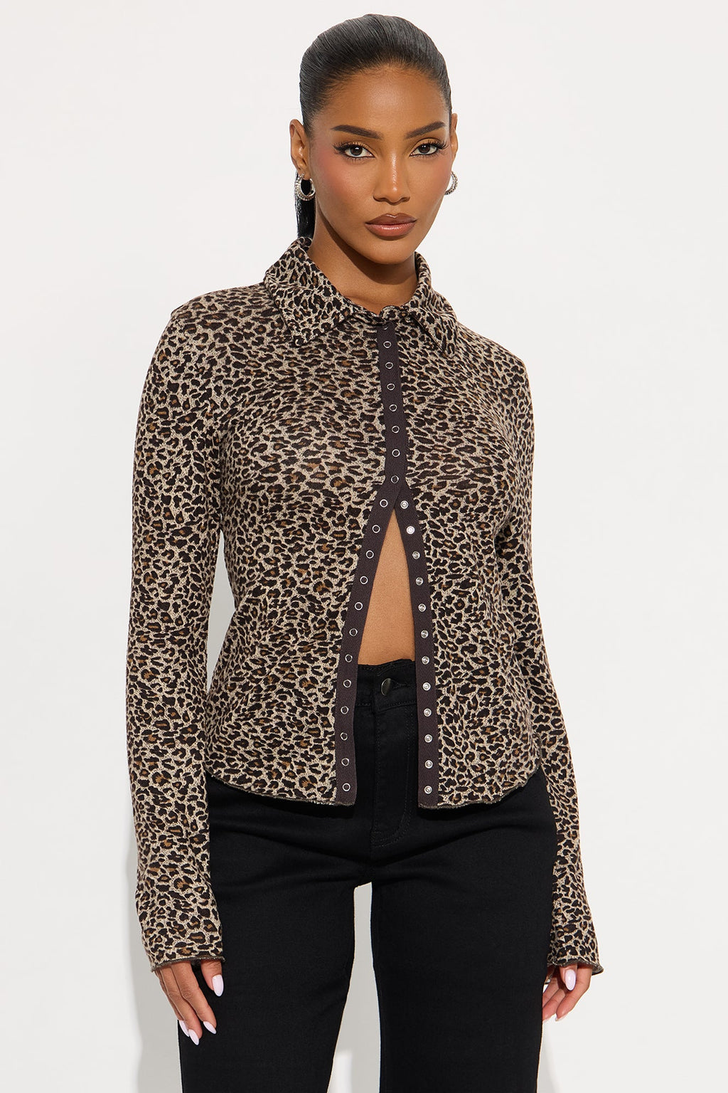 My Desire Leopard Button Up Long Sleeve Shirt - Leopard