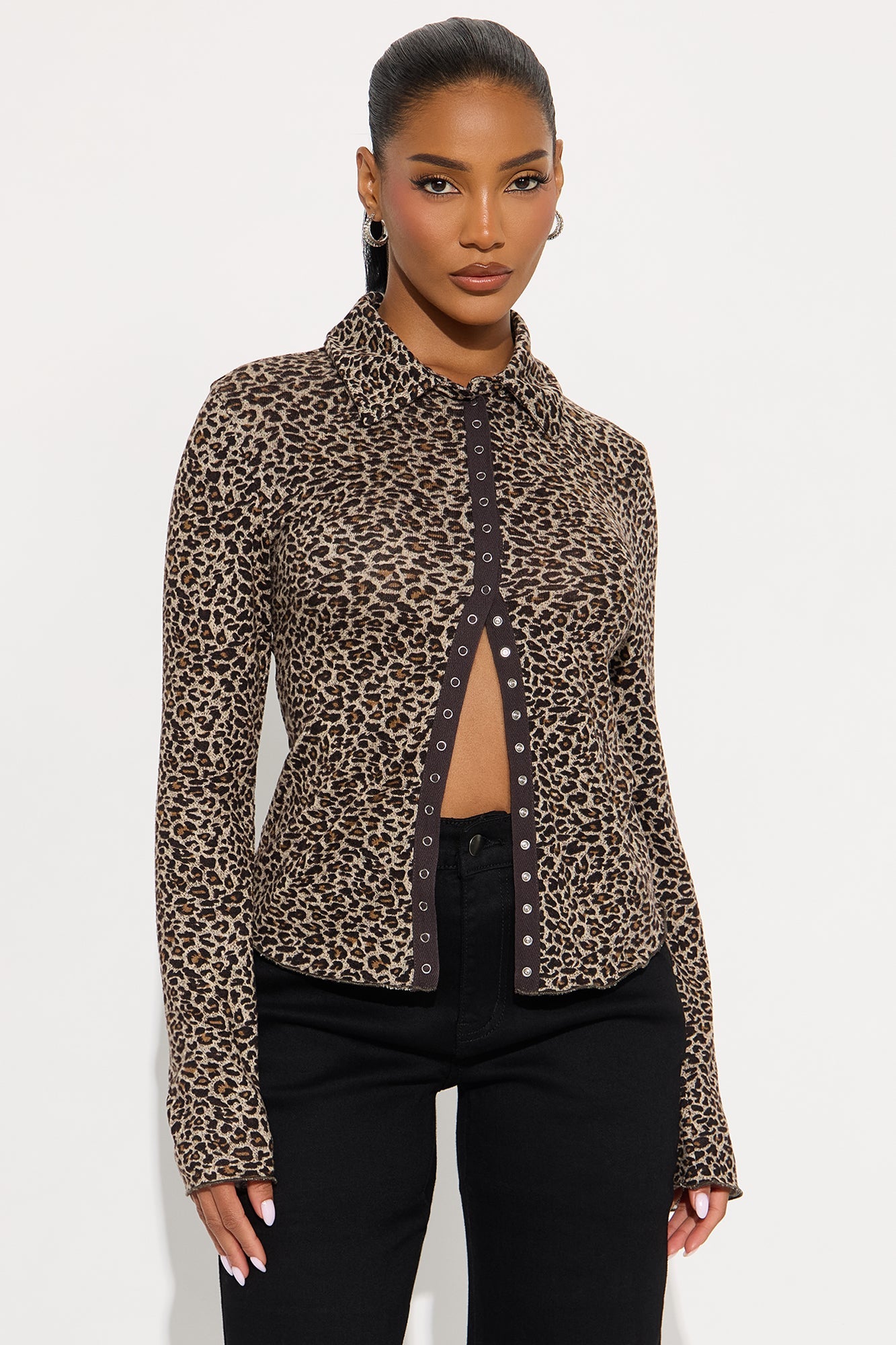 My Desire Leopard Button Up Long Sleeve Shirt - Leopard