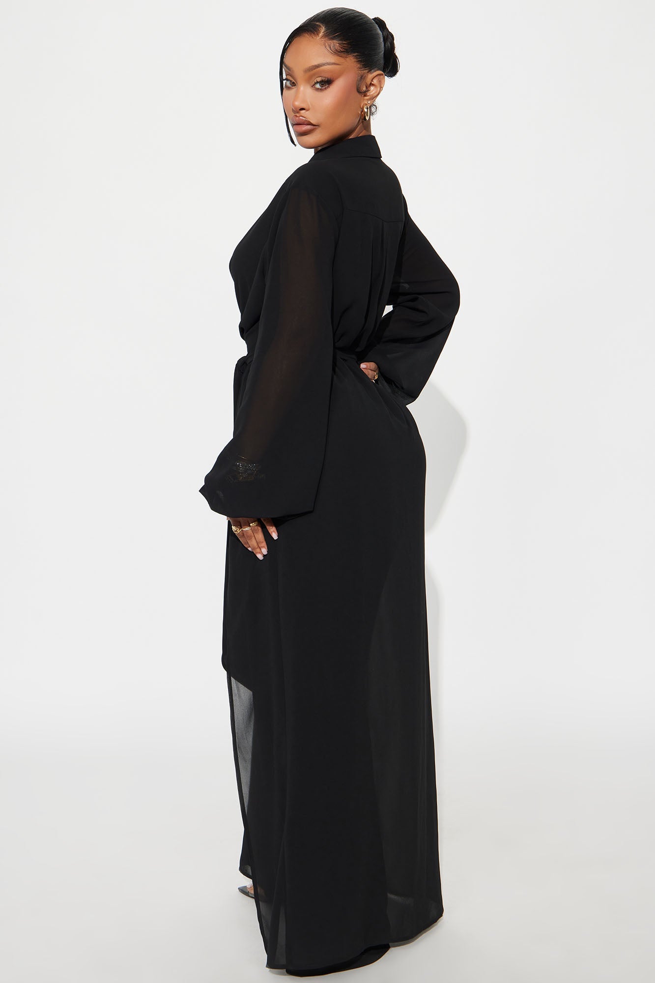 Alondra Chiffon Long Sleeve Jumpsuit - Black