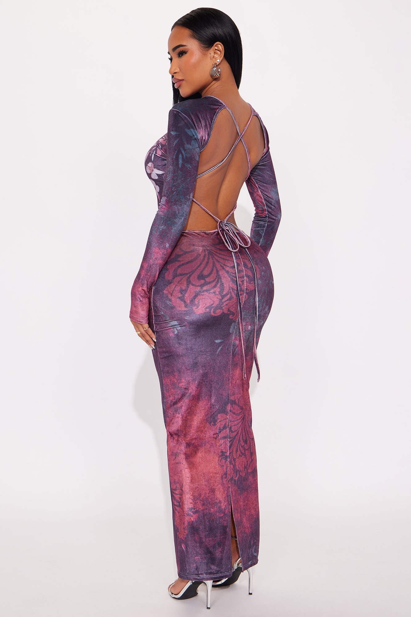 Lilliana Floral Backless Maxi Dress - Purple/combo