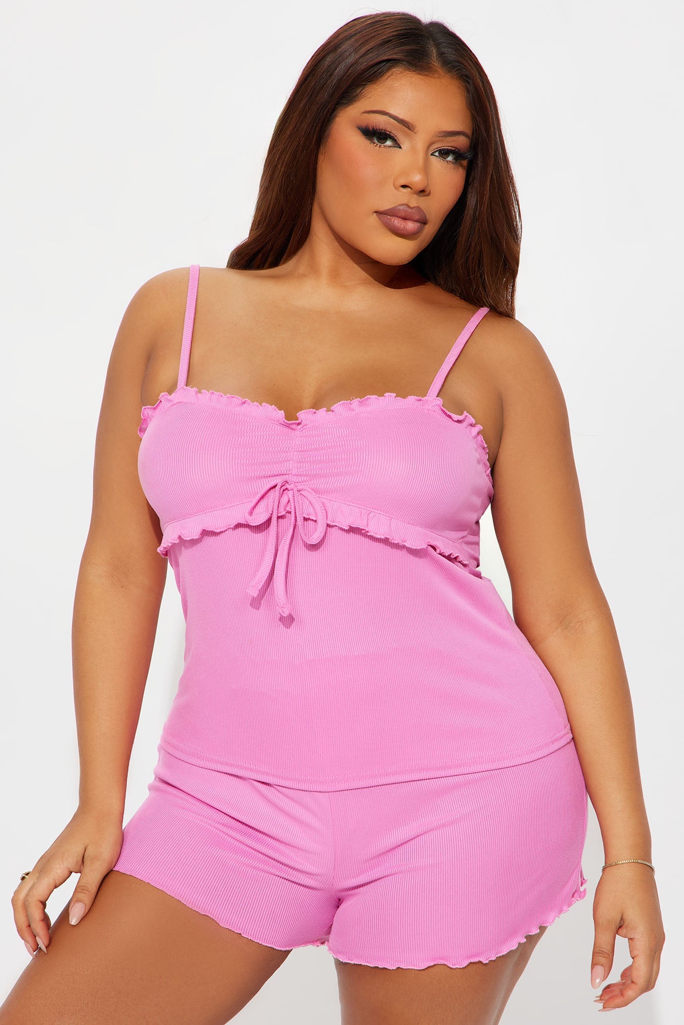 Dreaming Again Ruffle Cami PJ Short Set - Pink